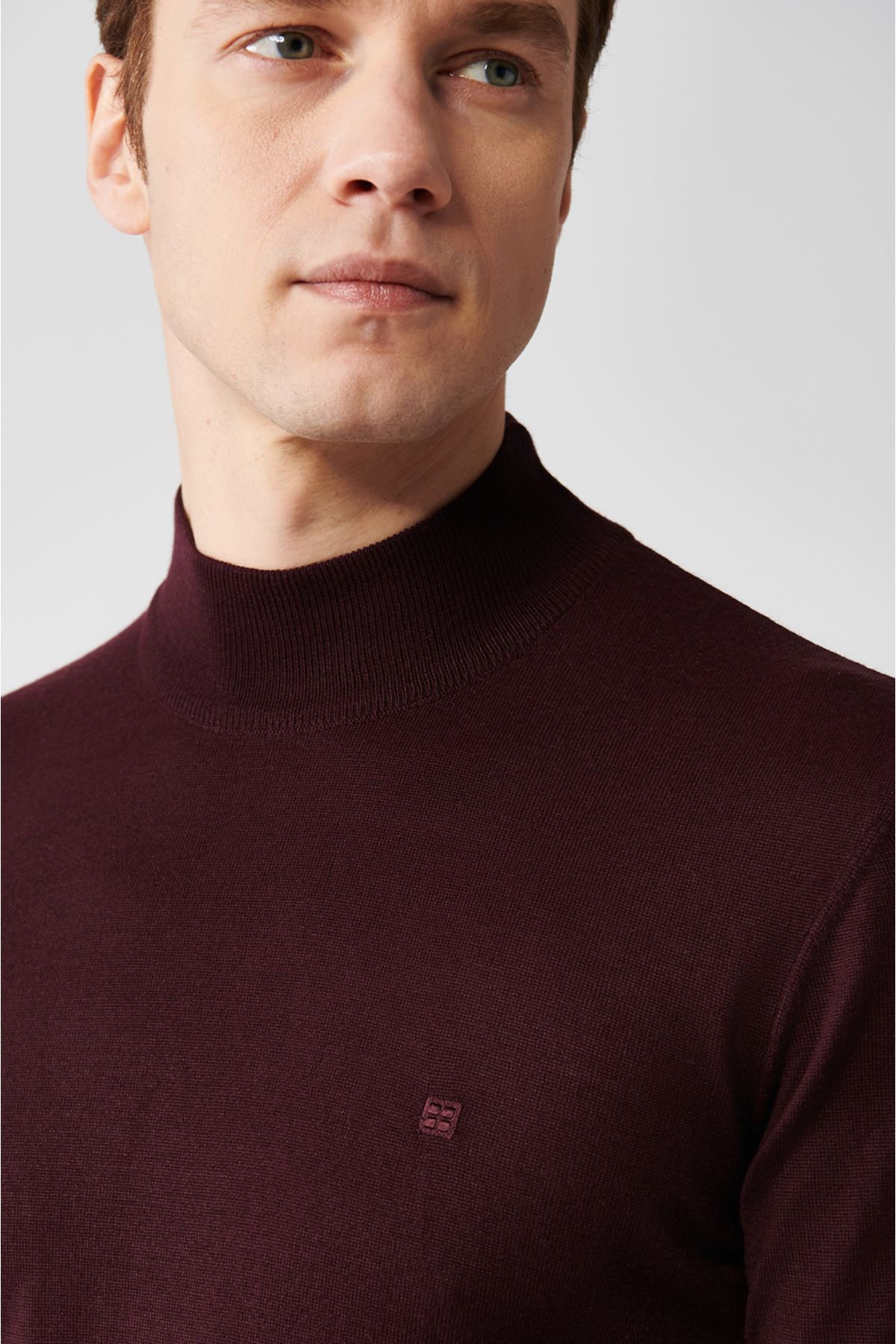 Avva-Men's Burgundy Half Turtleneck Wool Knitwear Sweater B 005015 2