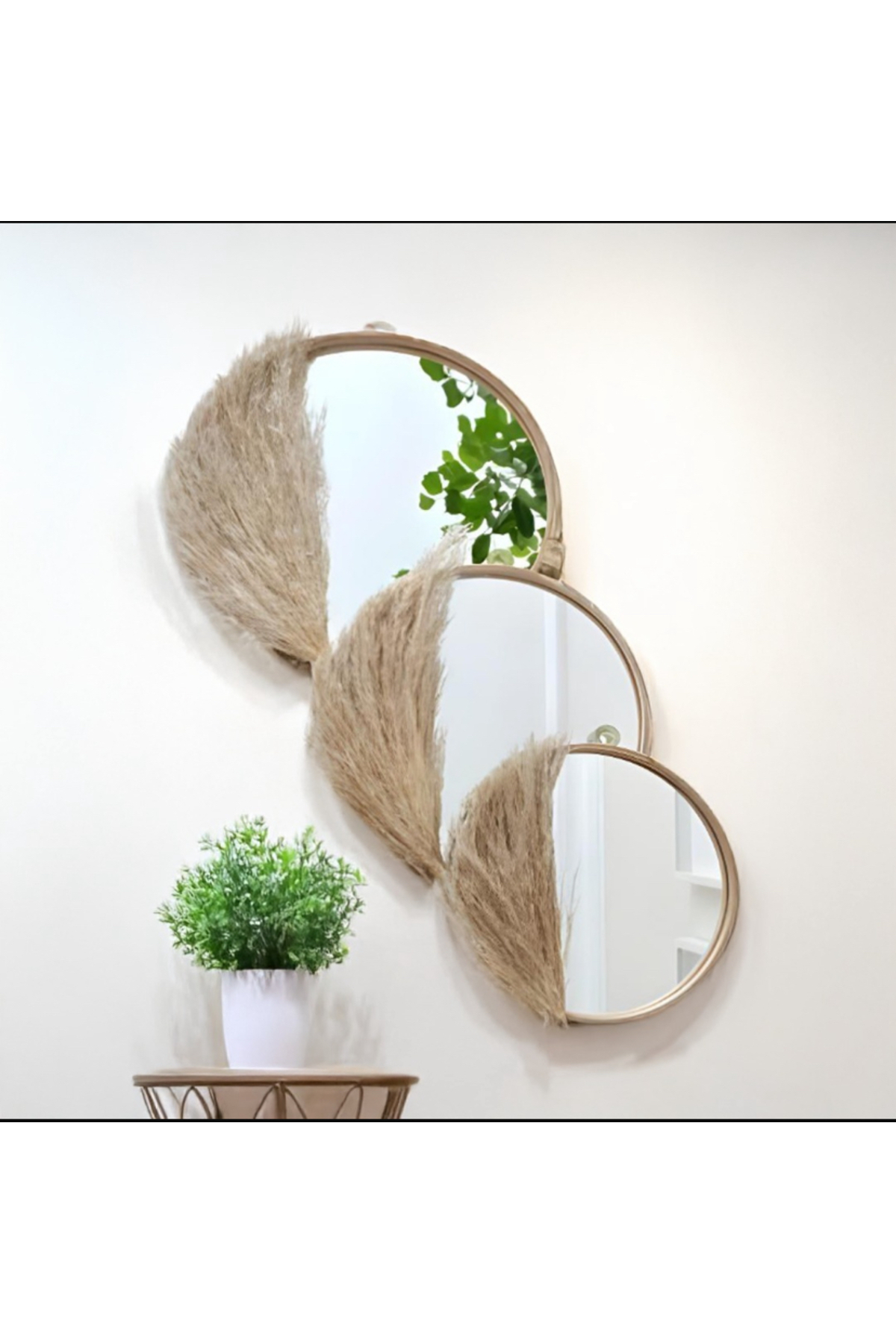 Macrame Wall Decor Ring Feather Mirror Wall Ornament 3-Piece Set 100% Handmade Bohemian Mirror Set