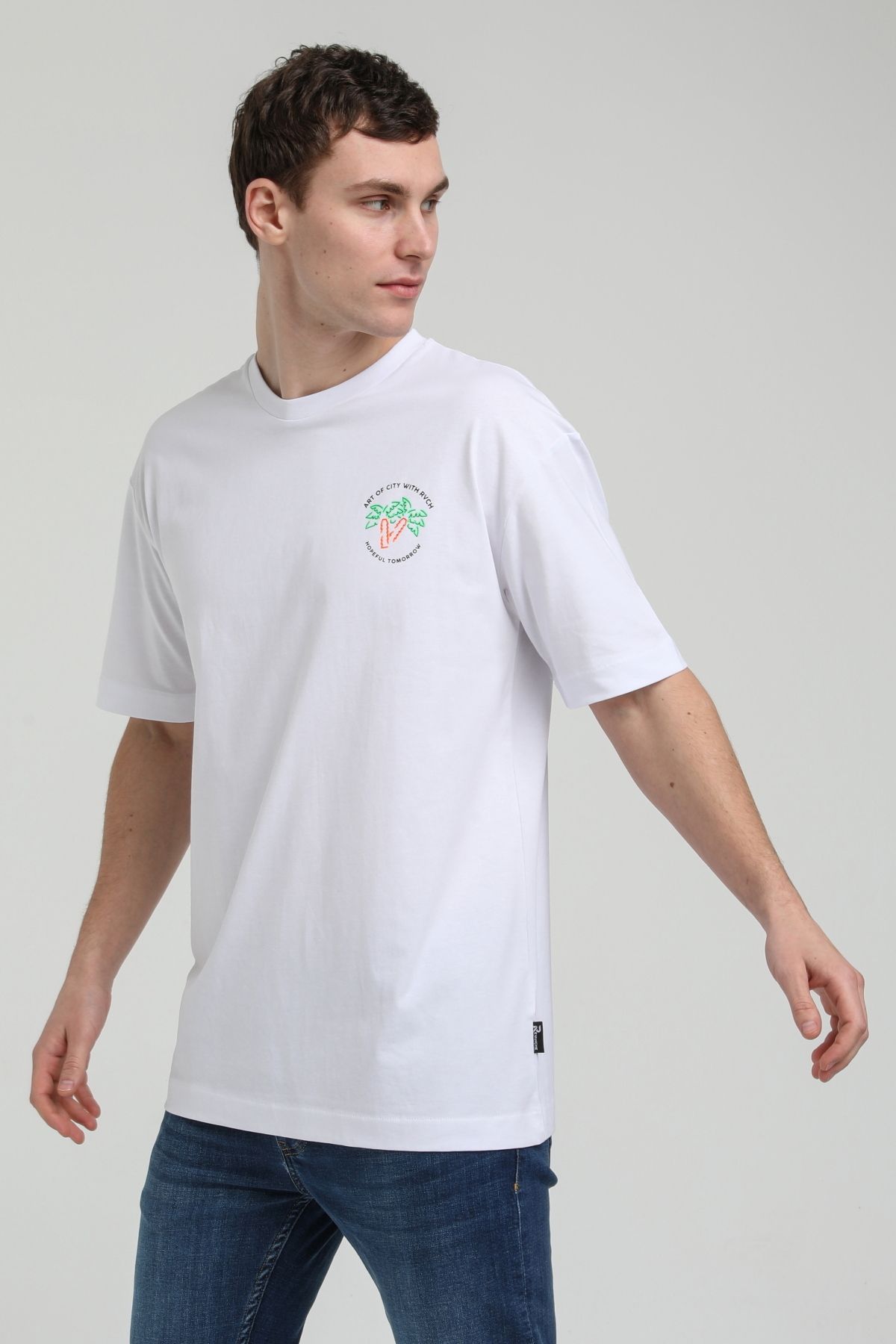 NEW WORLD POLO-Tricou supradimensionat alb cu decolteu crew 23ssm20336 7