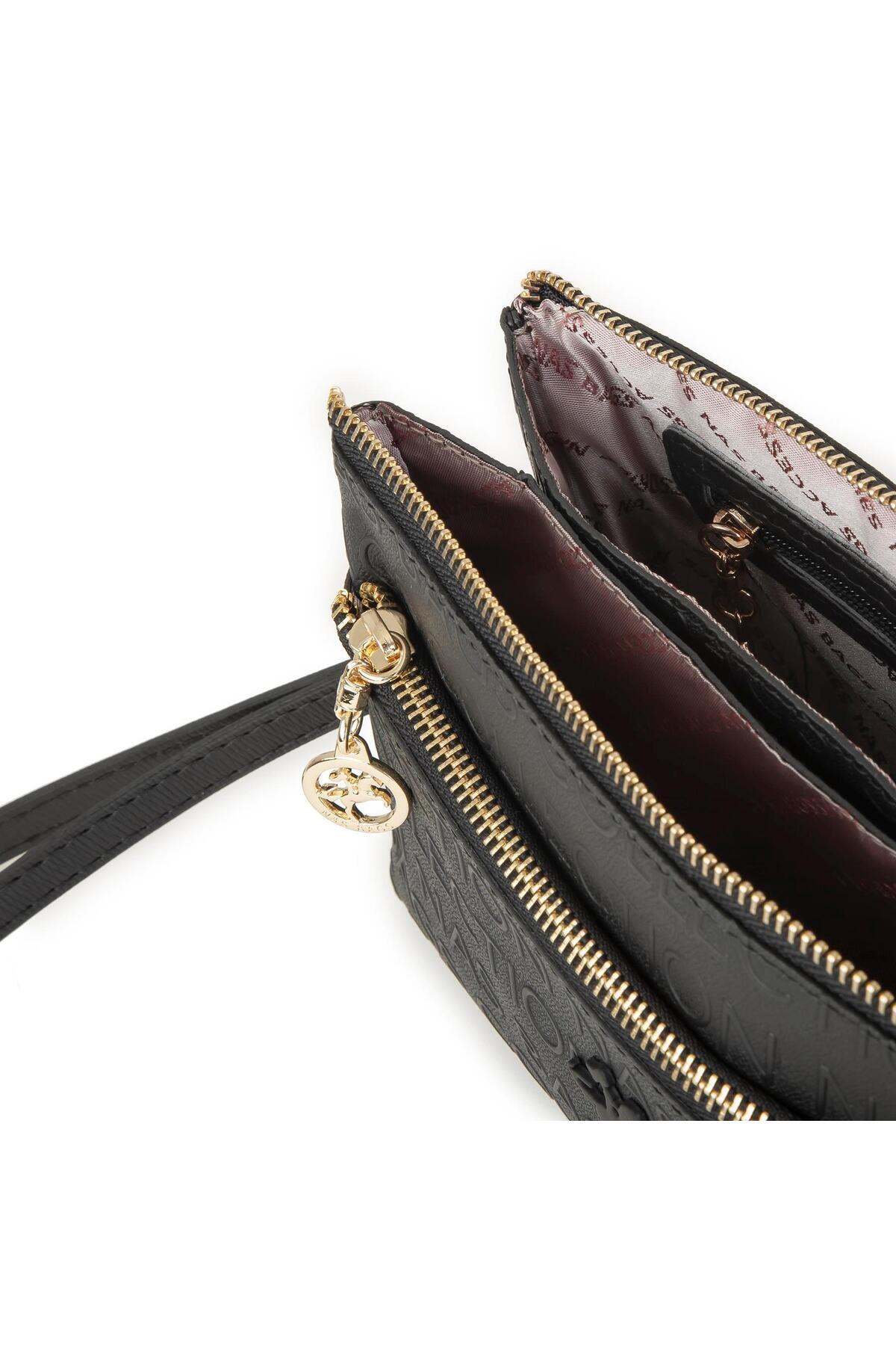 Nas Bag-Women's Crossbody and Clutch Bag with Wrist and Crossbody Strap Black Embossed (24X15 cm) 3
