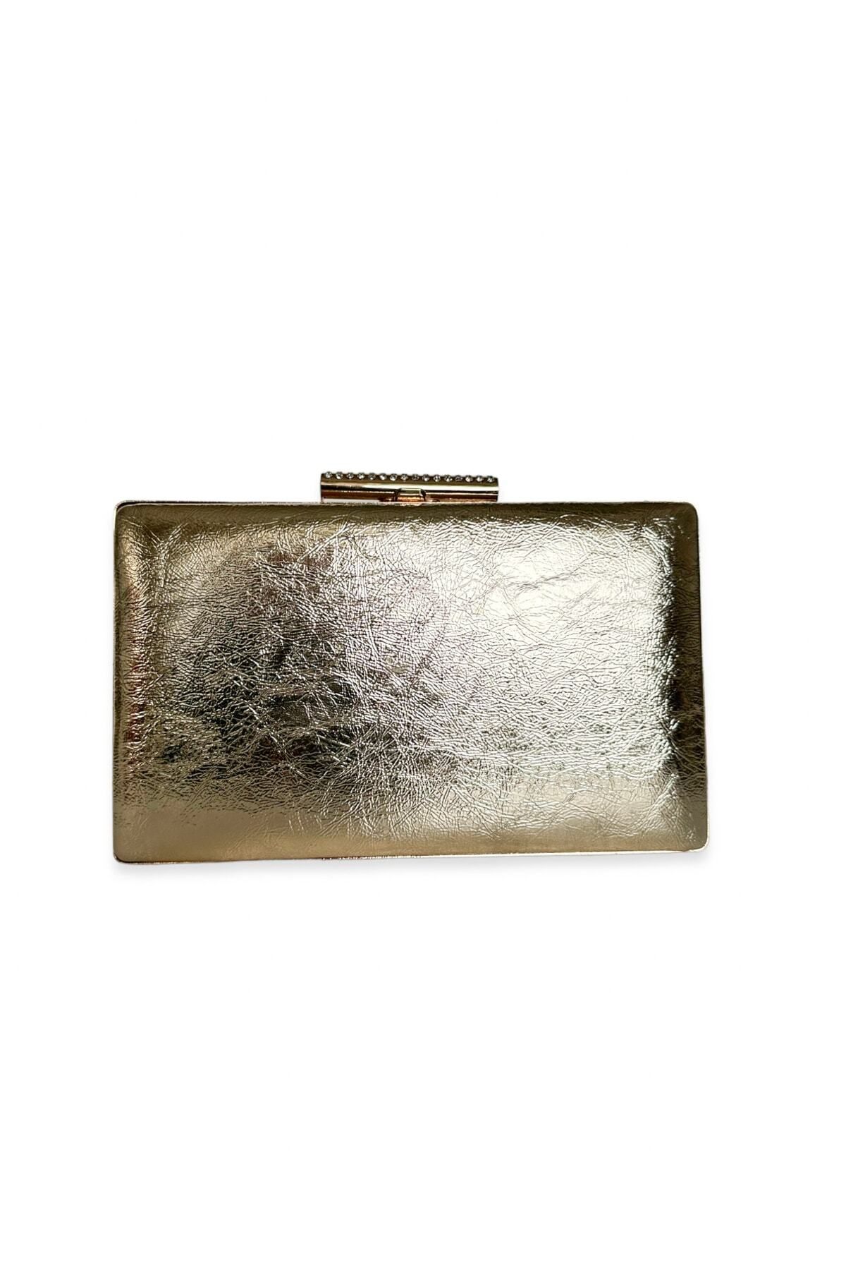 Wedding Fashion Altın Gold Dore Renk Kırışık Rugan Abiye Çanta Mezuniyet Balo Clutch El Yapımı El Çantası