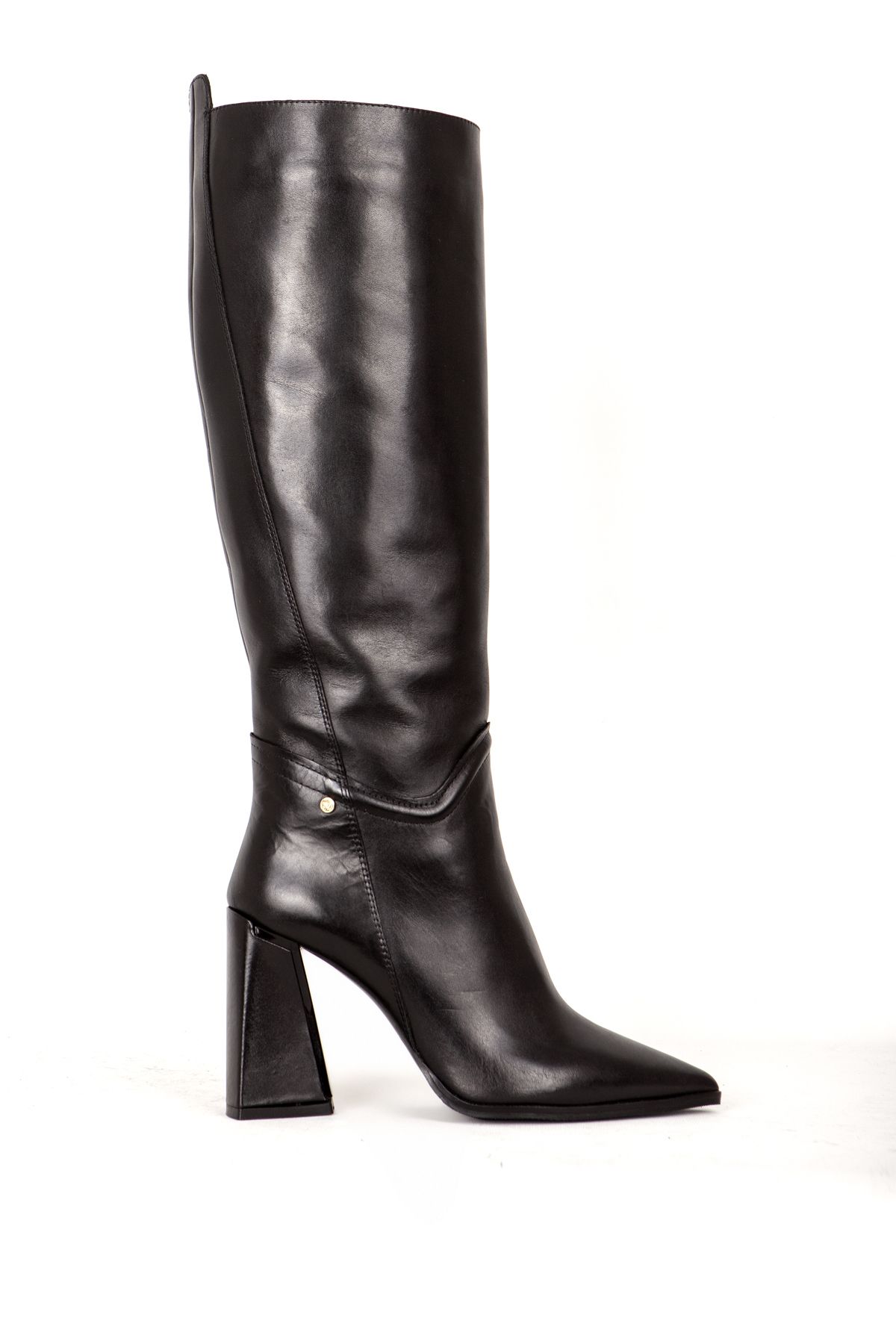 Dericlub-Black Thick Heeled Pointed Toe Women's Boots - Real Leather Pl999202 1