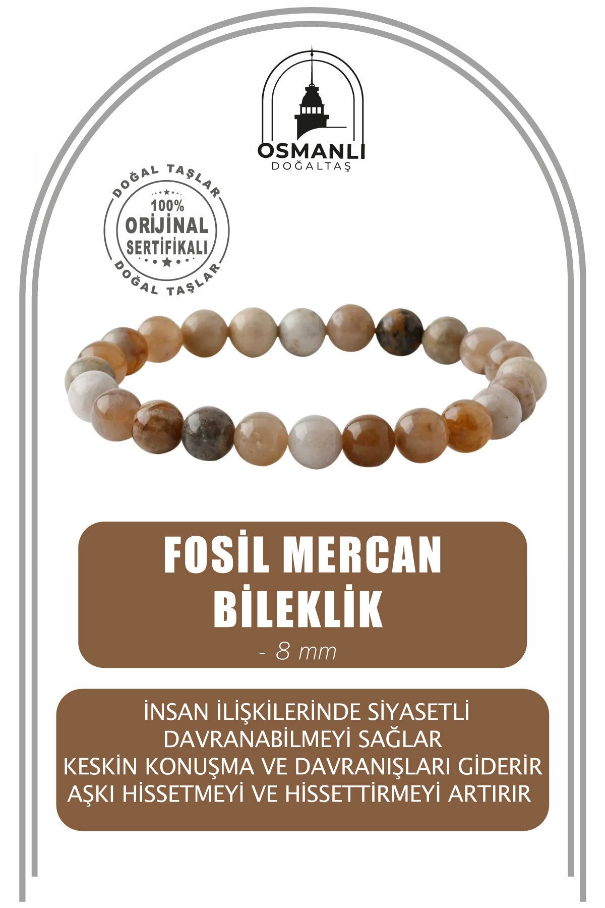 OSMANLI DOĞAL TAŞ-Fossil Coral 8mm Natural Stone Bracelet 1