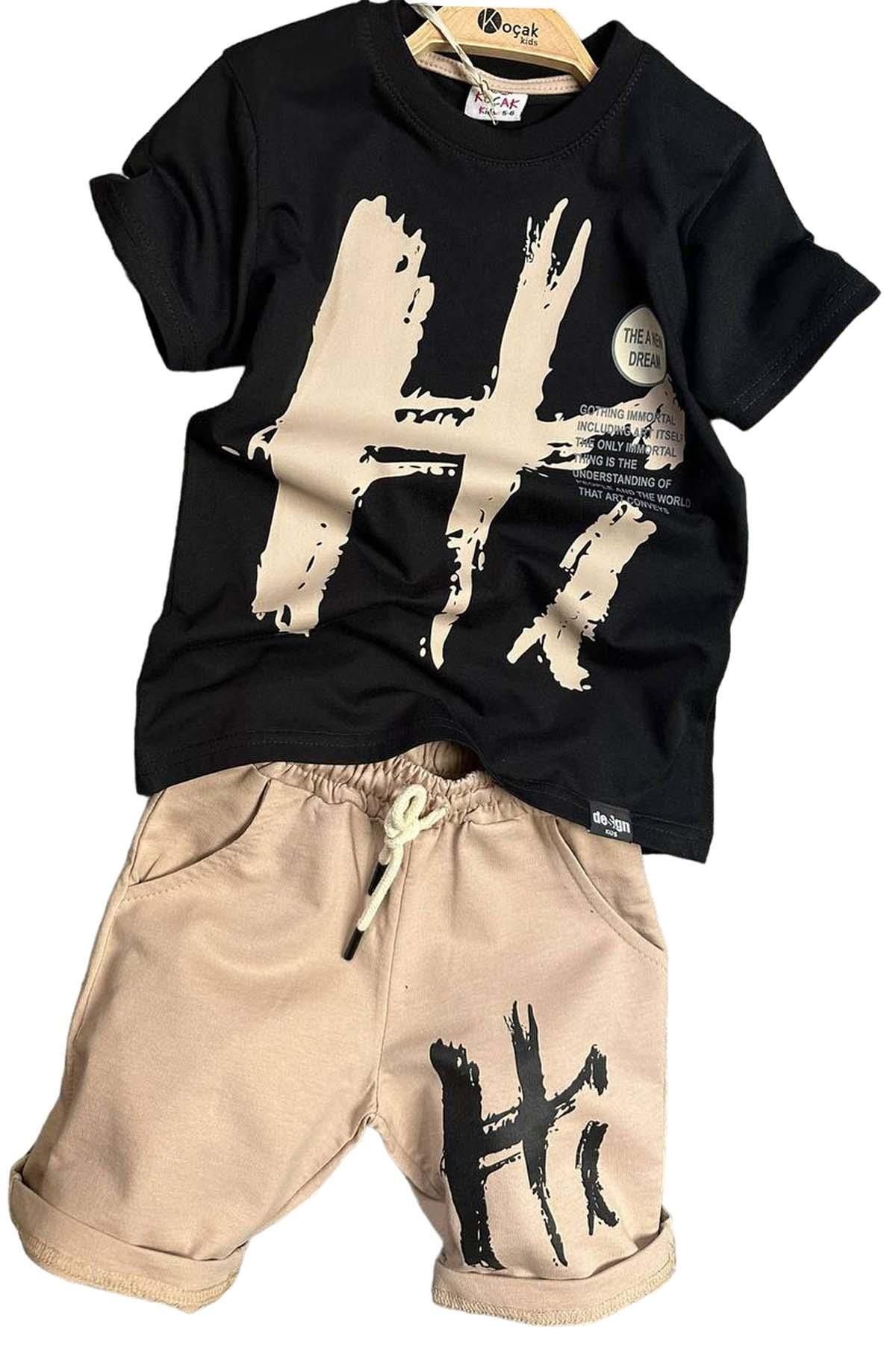 Riccotarz-Boy - Hi Printed Black Shorts Set, Short Sleeve 1