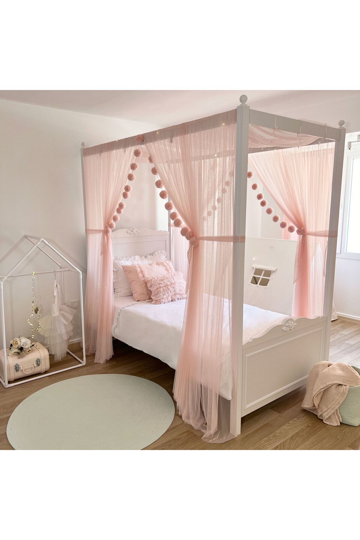 PAMUKA Poster Bed Cibinlik - Baby Pink (TÜM EBATLAR)