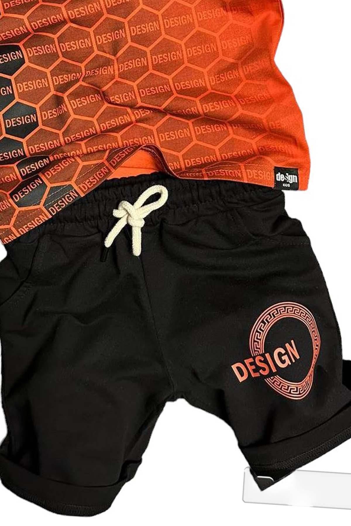Riccotarz-Boy's Honeycomb Pattern and Design Printed Set with Vermilion Shorts 3