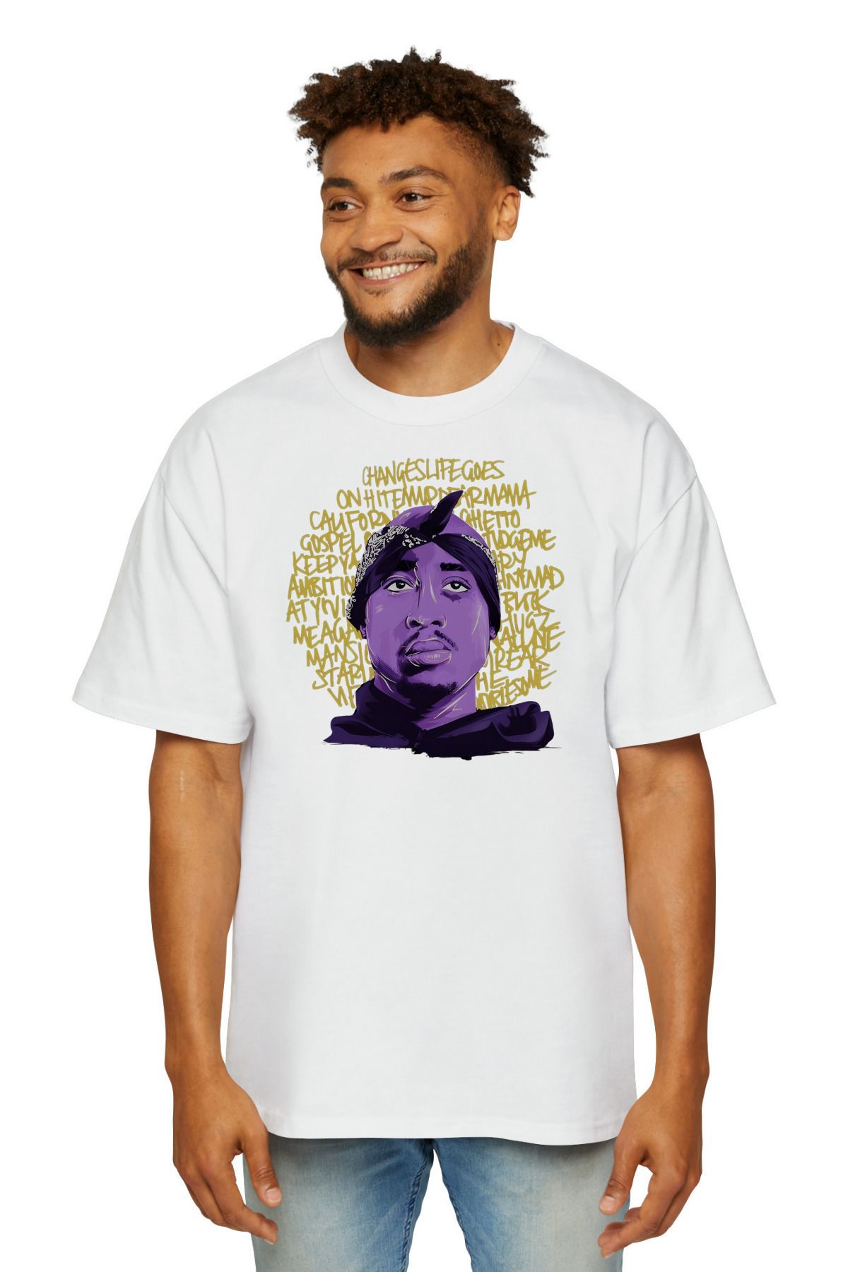 CC STORE TUPAC Baskılı Oversize Unisex %100 Pamuklu Nefes Alan Kalın Kumaşlı T-shirt