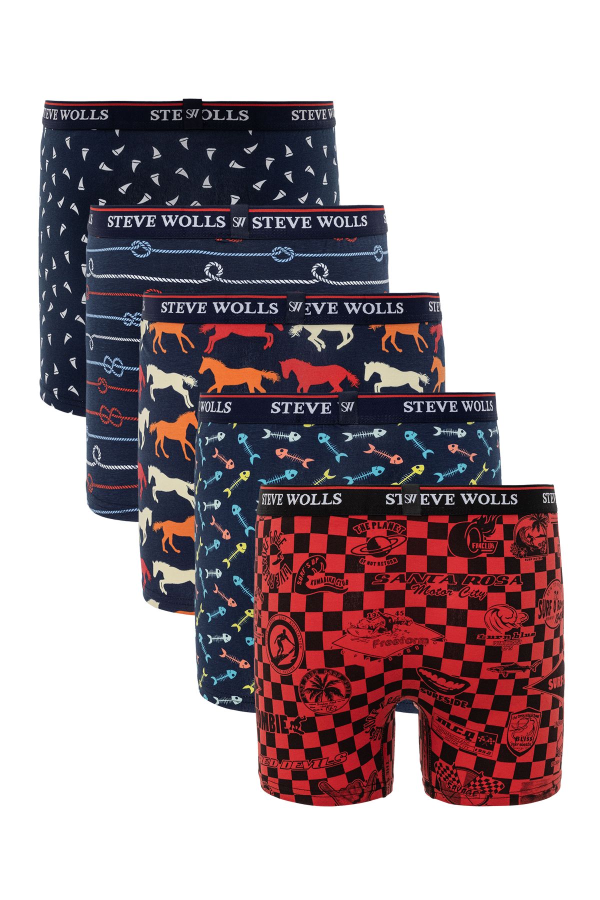 Steve Wolls-Men's Mixed Patterned 5-Piece Boxers - 23310 7