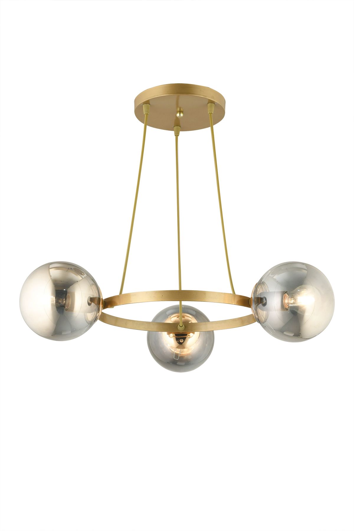 SONSUZ AYDINLATMA&AVİZE-Endless Antique 3-Piece Ring Smoked Globe Glass Modern Chandelier 2