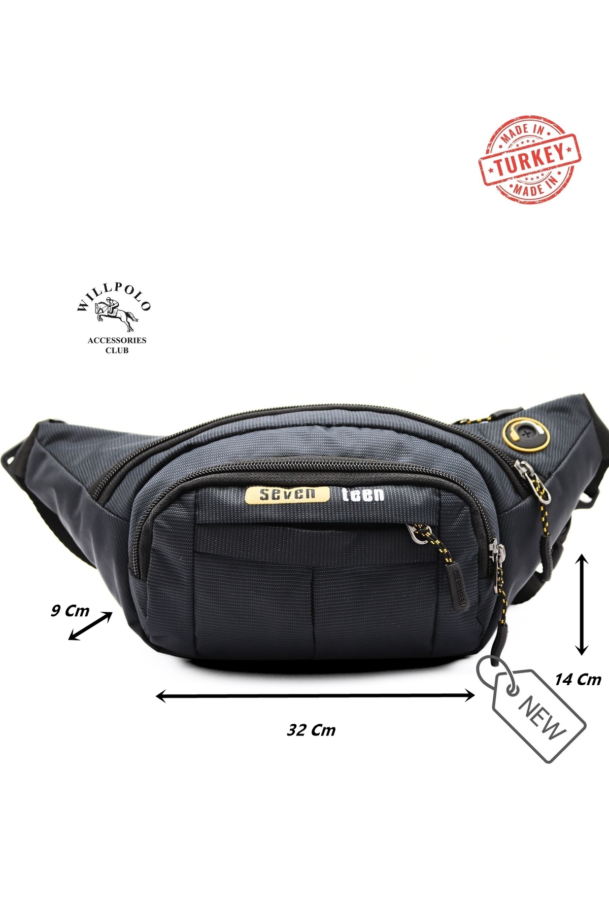 SEVENTEEN  WillPolo Su geçirmez Quatro Kumaş Sarı Detaylı Çapraz Göğüs Çantası Bel Çantası Kulaklık Çıkışlı - Görsel 2
