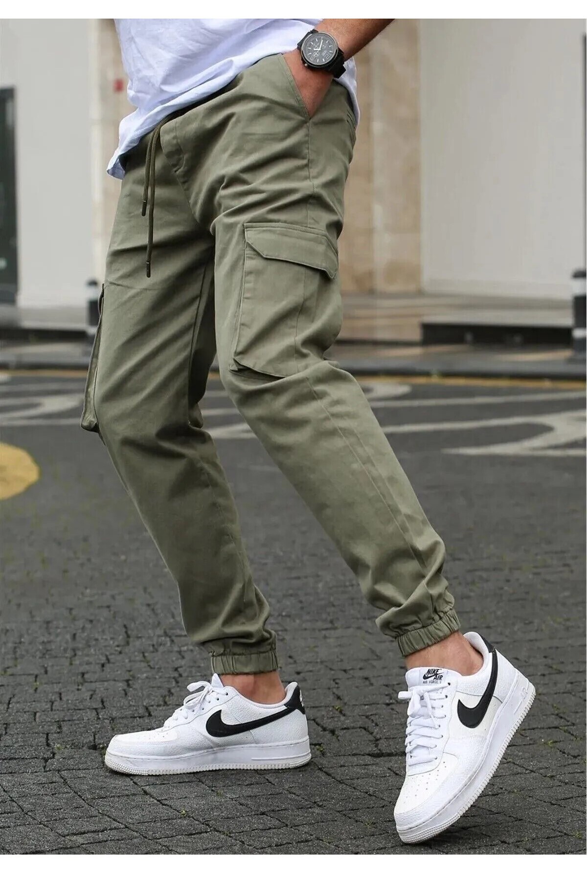 SON YAZ  Erkek Kargo Pantolon Lastikli Paça Cüzdan Cepli Slim Fit Joger Pantolon - Görsel 2