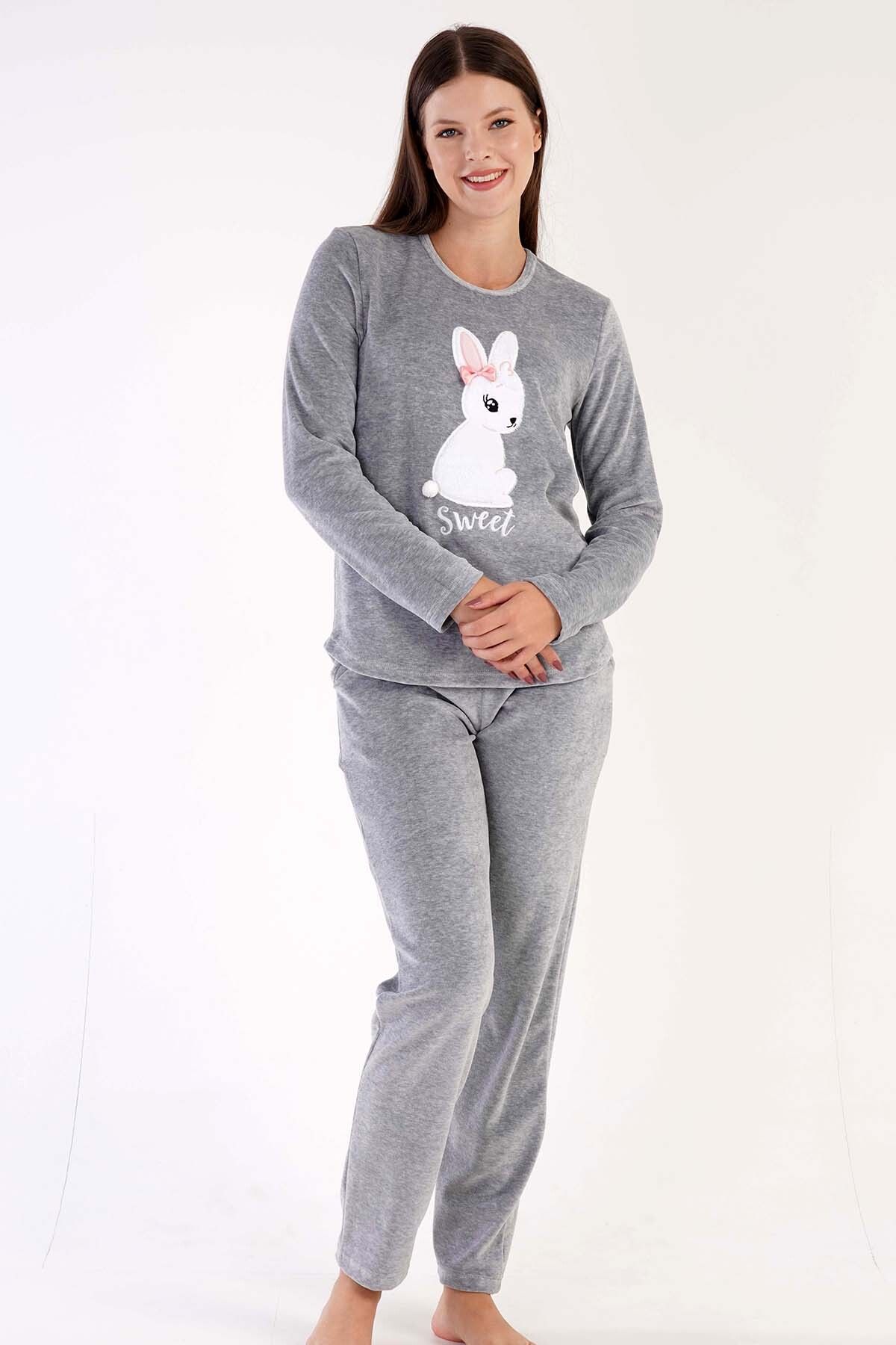 VİENETTA Kadın Kadifeuzun Kol Pijama Takım , 306010
