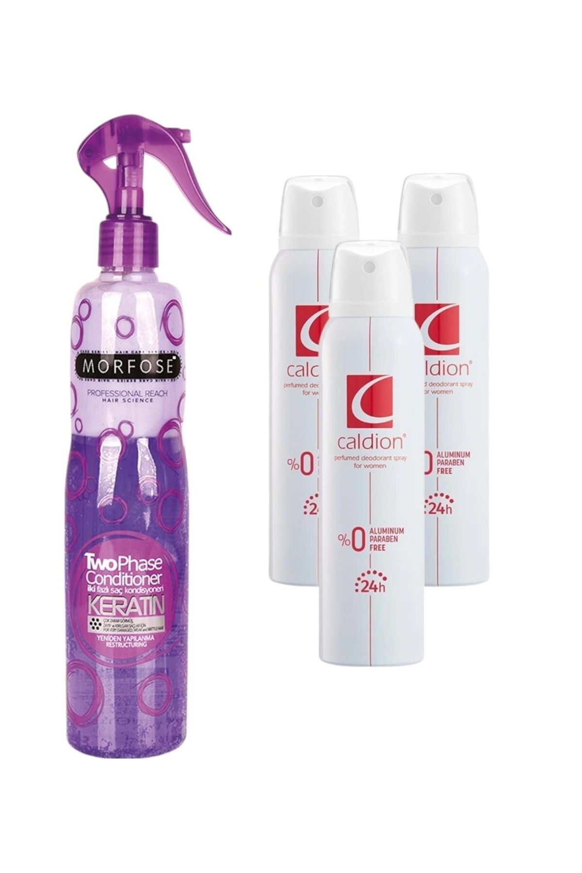 Caldion Kadın Deodorant 150 ML 3 ADET + MorfoseKeratin Içerikli Fön Suyu Mor 400 Ml