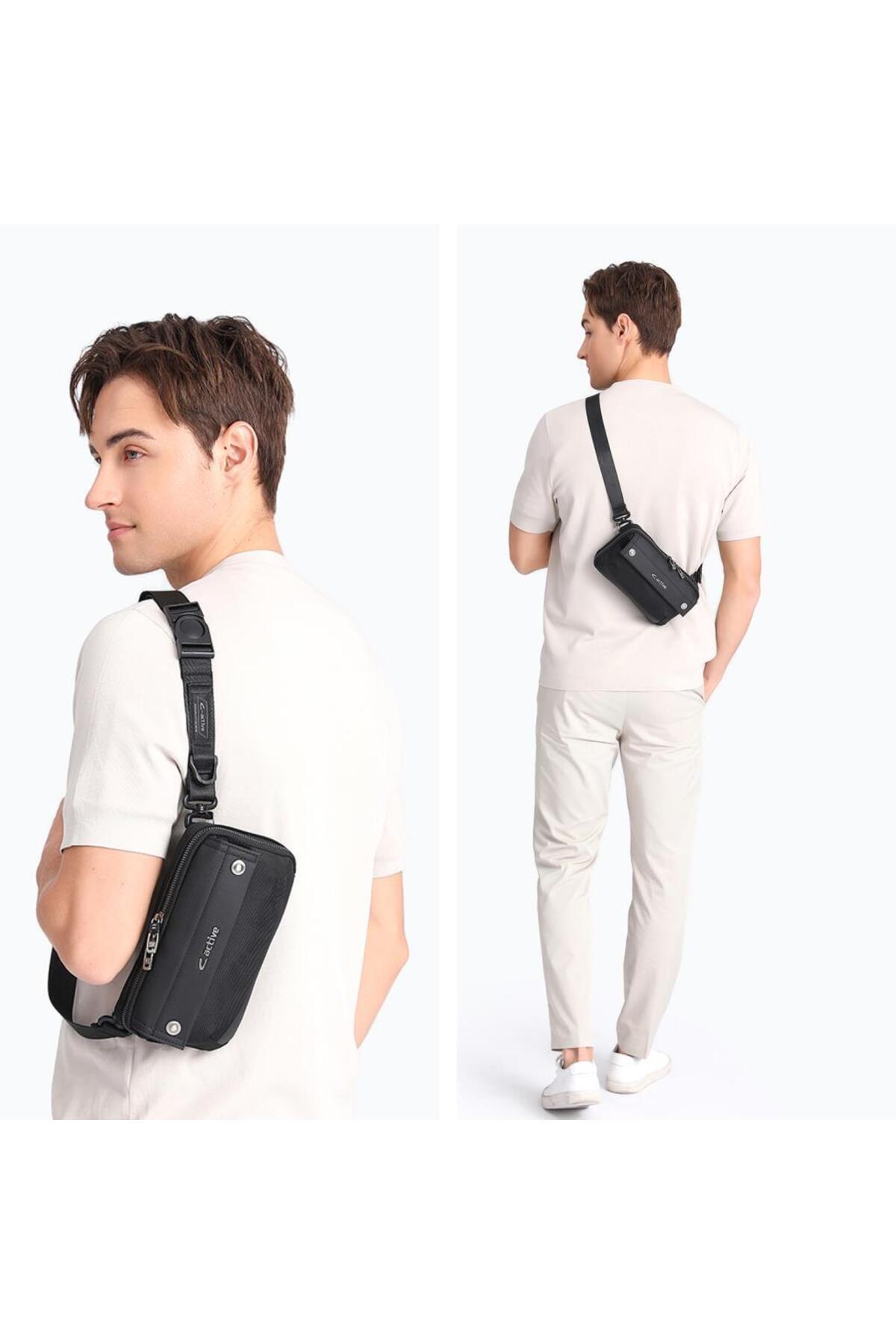 C-active  Erkek Askılı Bodybag Bel Çantası Oxford Kumaş 8738 - Görsel 4