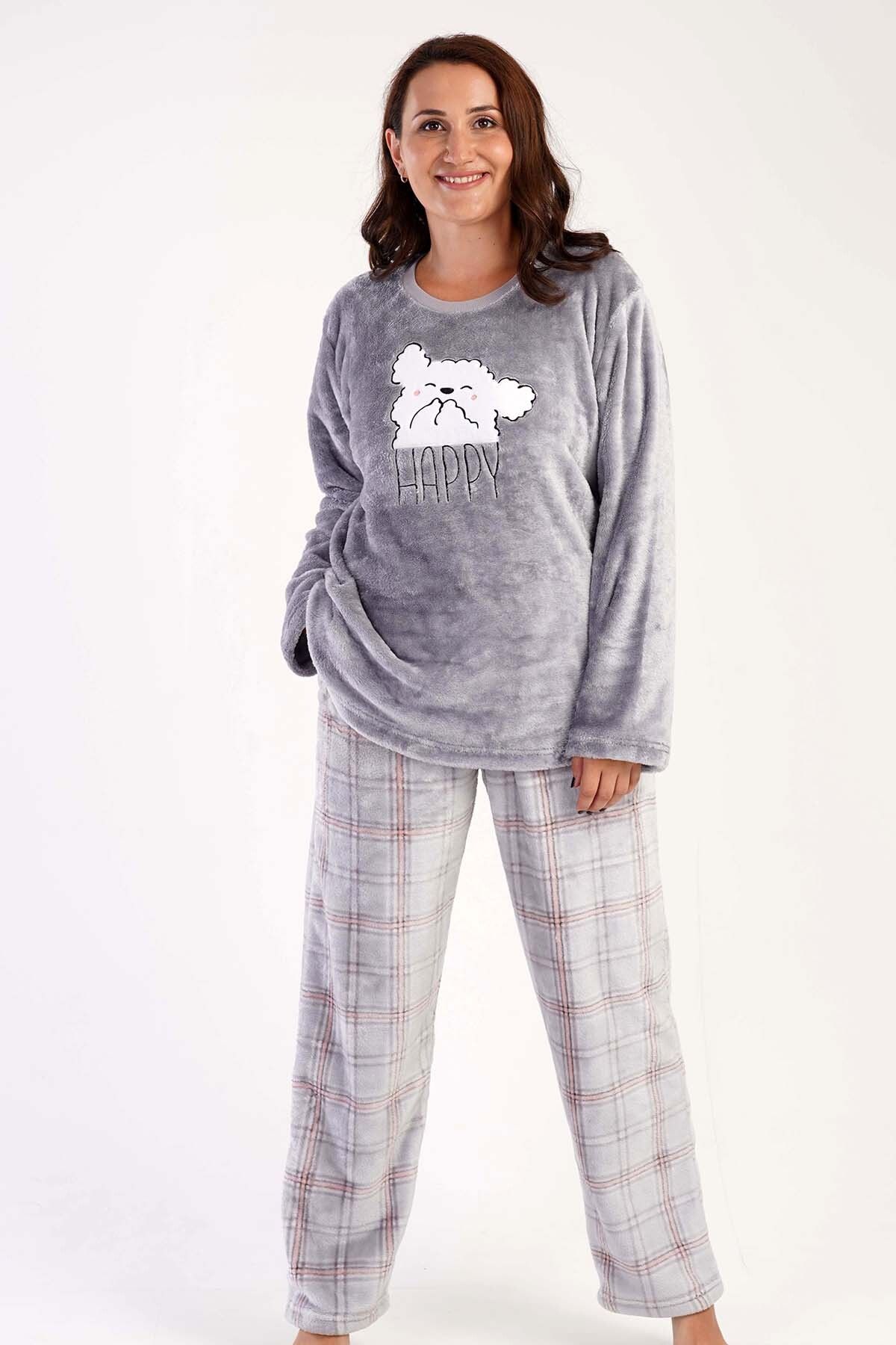 VİENETTA Kadın Welsoft Büyük Beden Uzun Kol Ceblı Pijama Takım , 303069