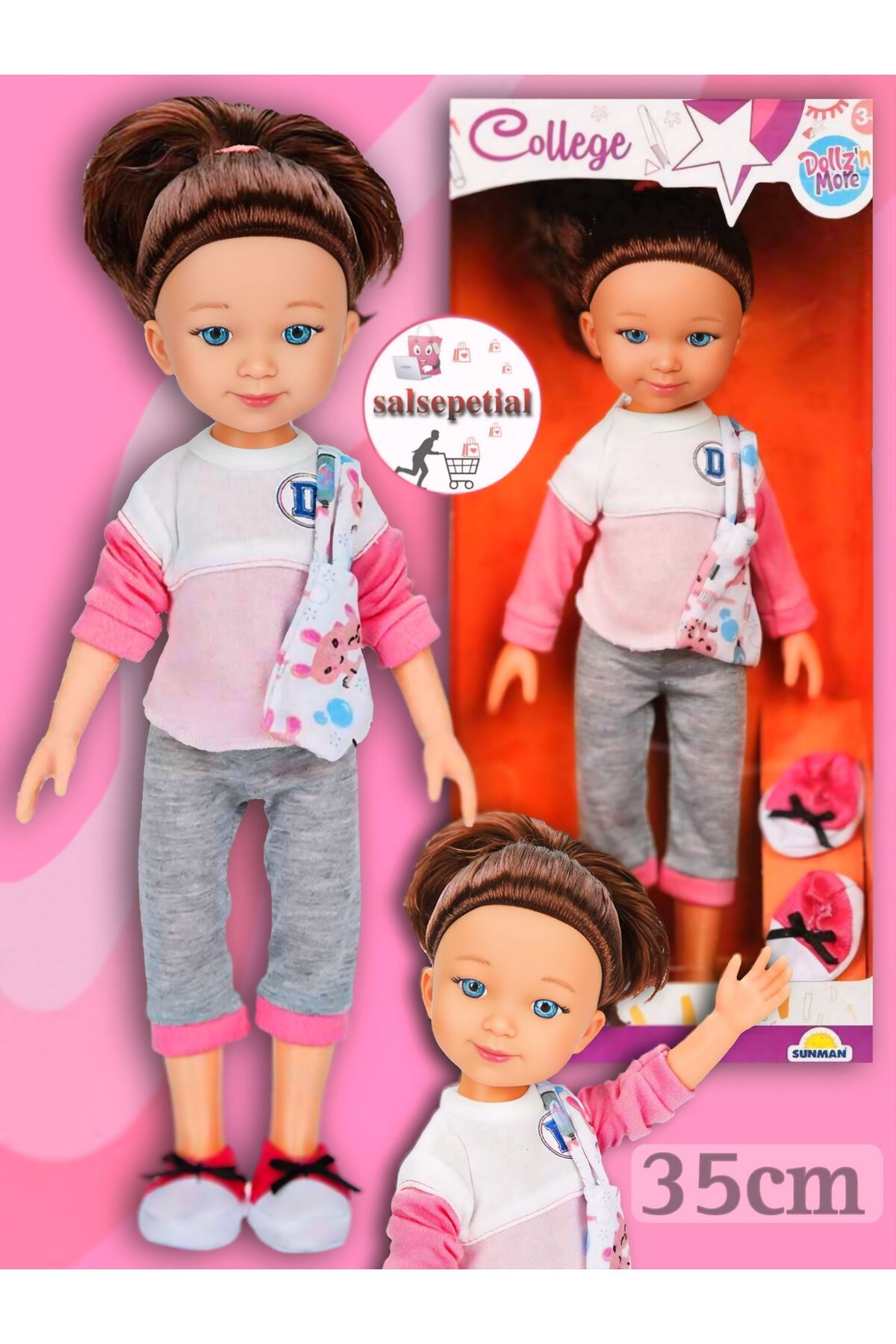 Salsepetial Büyük Boy Et Bebek 35cm Mina Kolej Bebek Gerçekçi Aksesuarlı Model Bebek 35cm