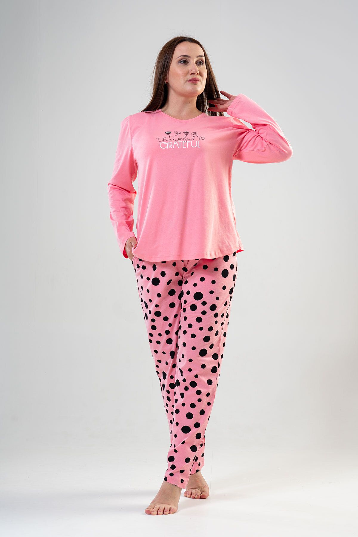 VİENETTA Pamuklu Kadın Büyük Beden Uzun Kol Pijama Takım , 203134