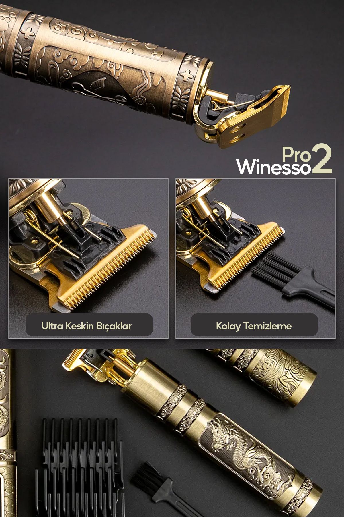 Winesso Tıraş Makinesi Pro2 USB Şarjlı Saç Sakal Vücut Kıl Tüy Alma Kadın Erkek Epilasyon Berber & Kişisel-3