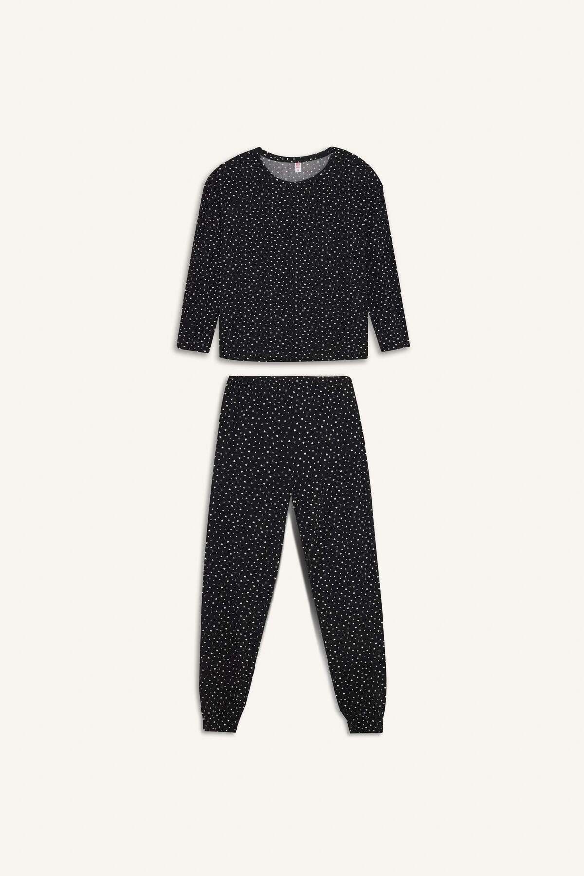 DeFacto-Dfm - Fall in Love Pajama Set - Softshell, Long Sleeve, Top Elastic Waist, Long Bottom 1