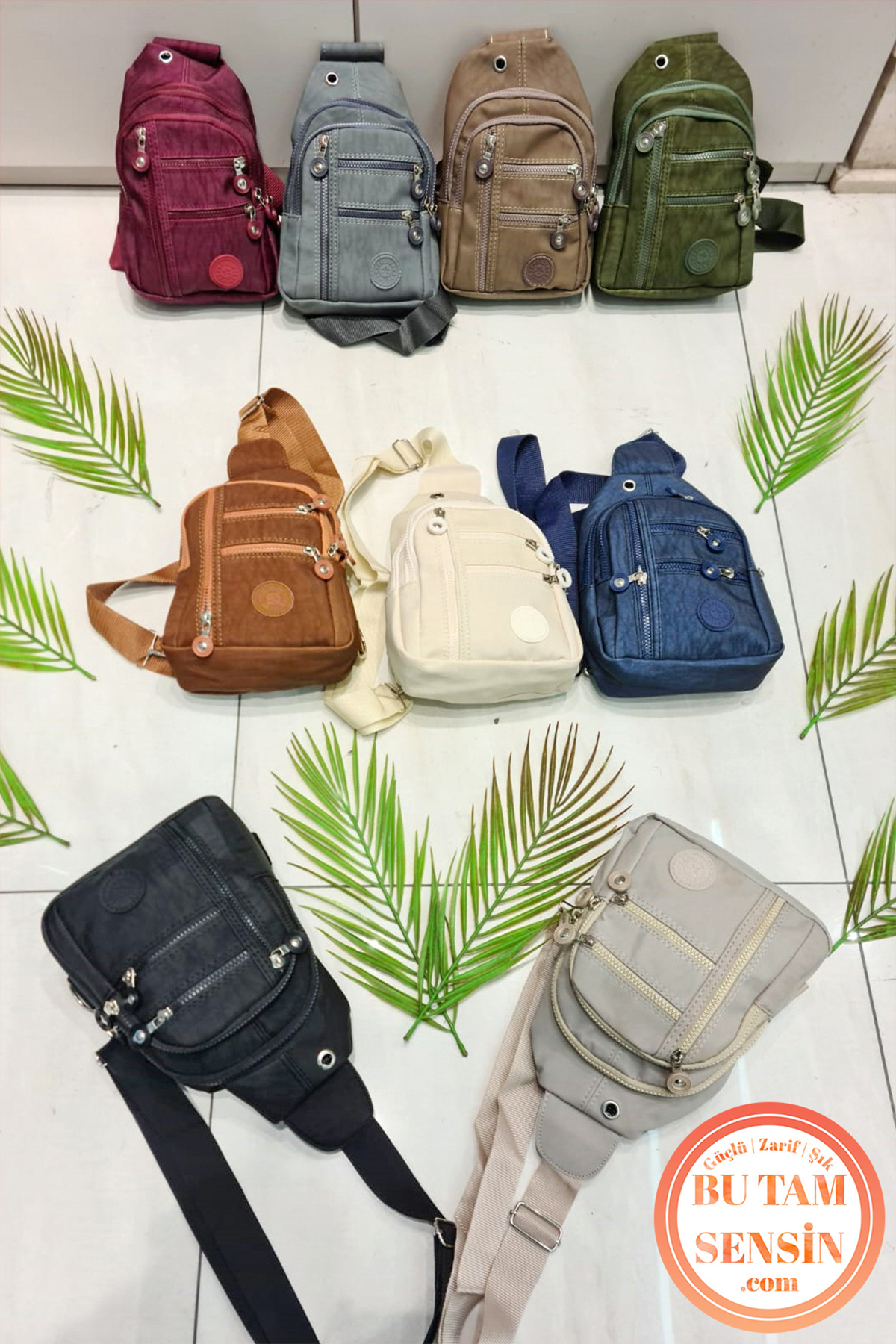 Bu Tam Sensin  Siyah Unisex Su Geçirmez Krinkıl Kumaşlı Fermuarlı 5 Bölmeli Çapraz Body Bag Vücut Çantası - Görsel 9