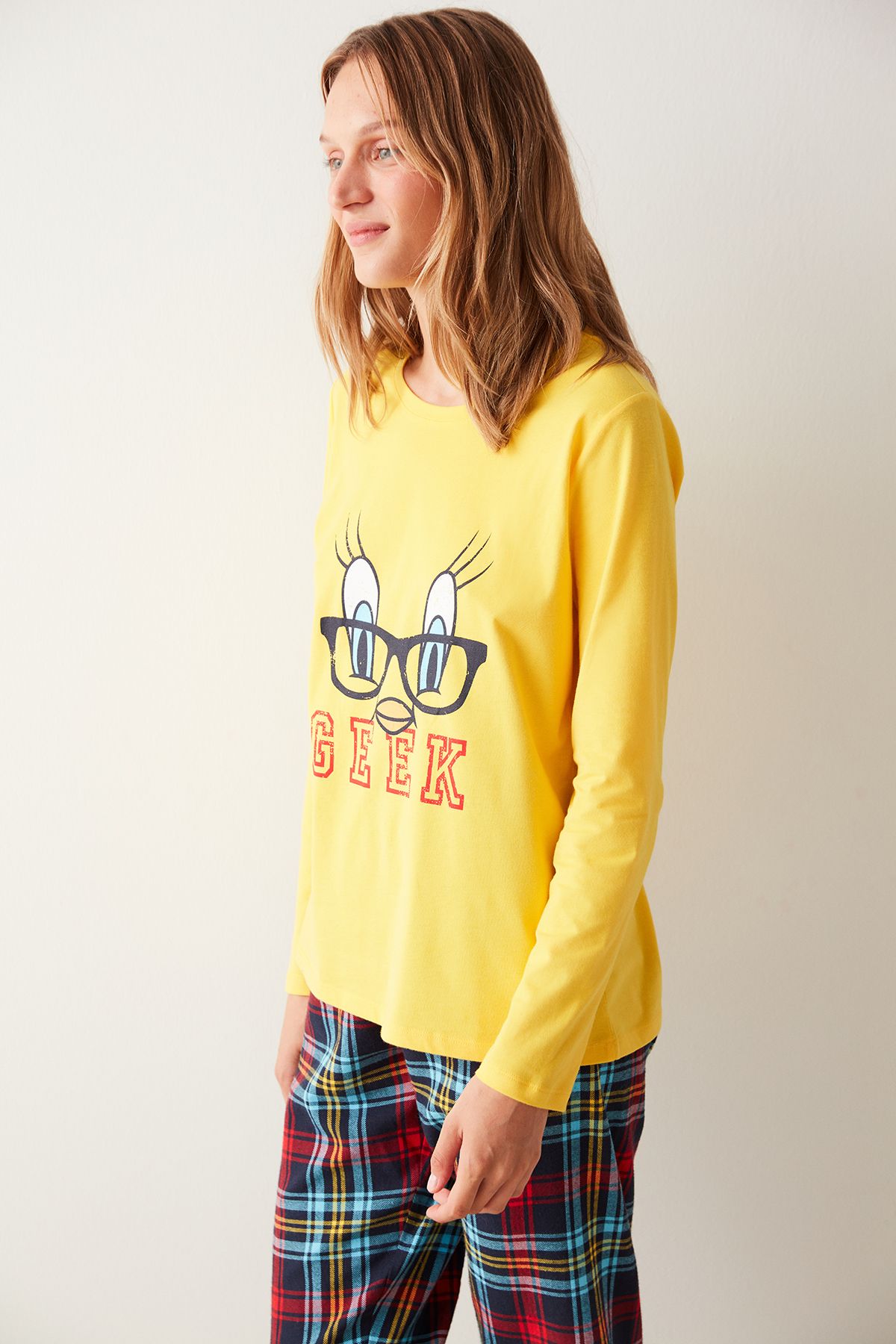 Penti-Set de pijamale cu carouri Lic Tweety Geek multicolor 2