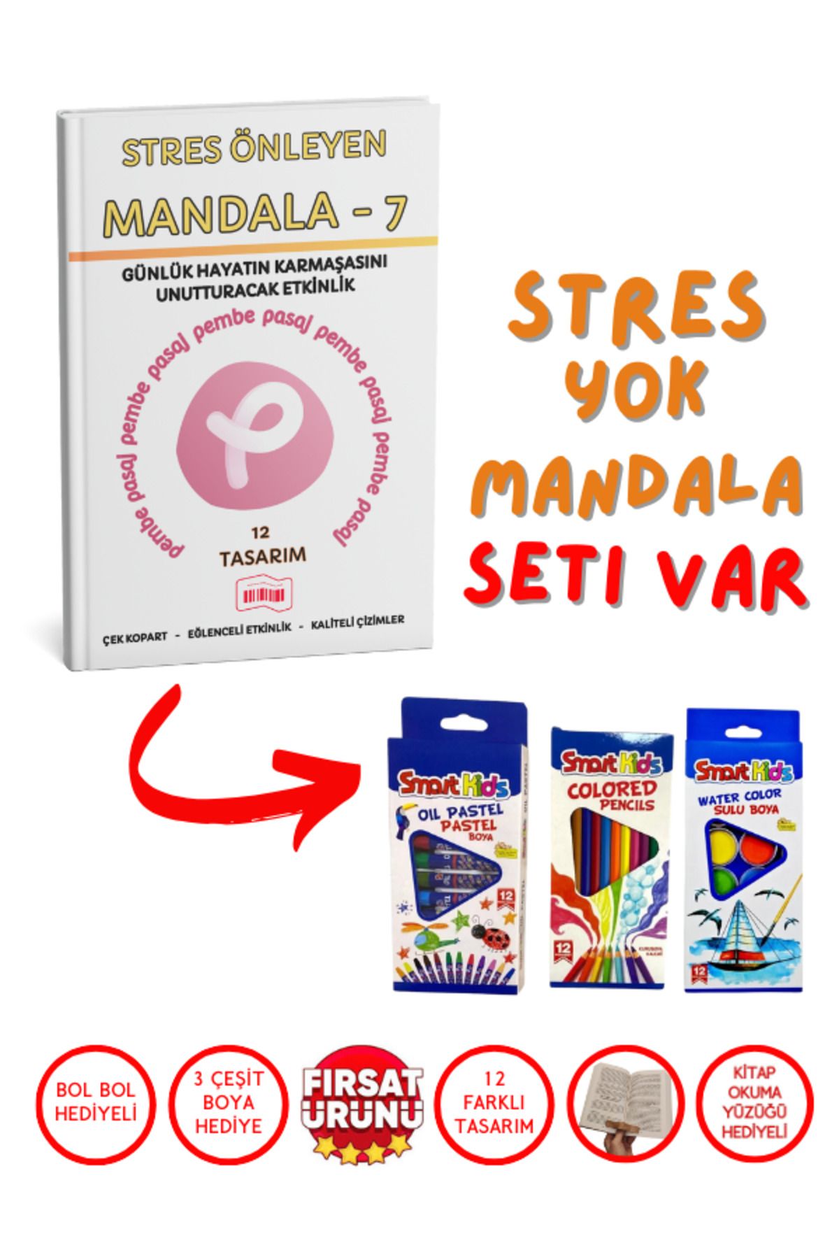 Pembe Pasaj Stres Yok Mandala Seti 7 – Eğlenceli Mandala Kitabı