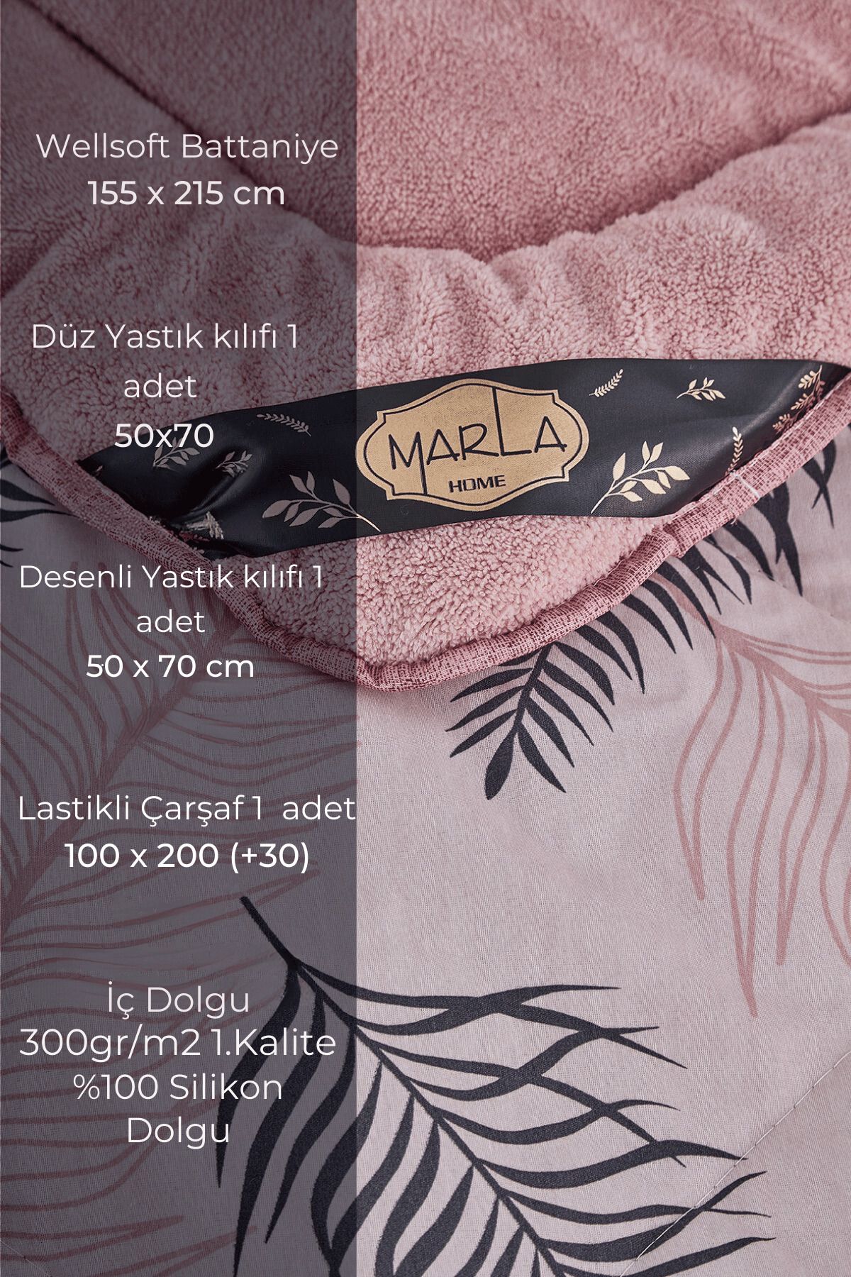 MARLA HOME-Palm Diamond Patterned - Double Sided Fluffy Single Sleeping Set 2