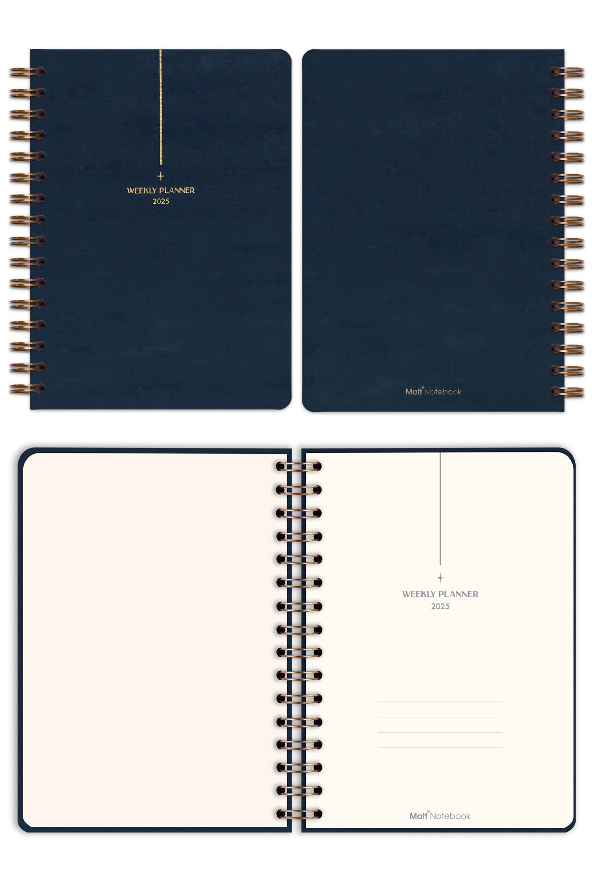 Matt Notebook-2025 Year A5 Linen - Spiral Agenda, 15X21 Cm, 12 Months Dark Blue 5