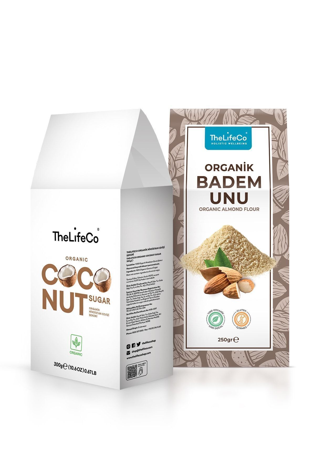 TheLifeCo Organik Badem Unu 250 G , Organik Hindistan Cevizi Şekeri 300 G (GLUTENSİZ, VEGAN)