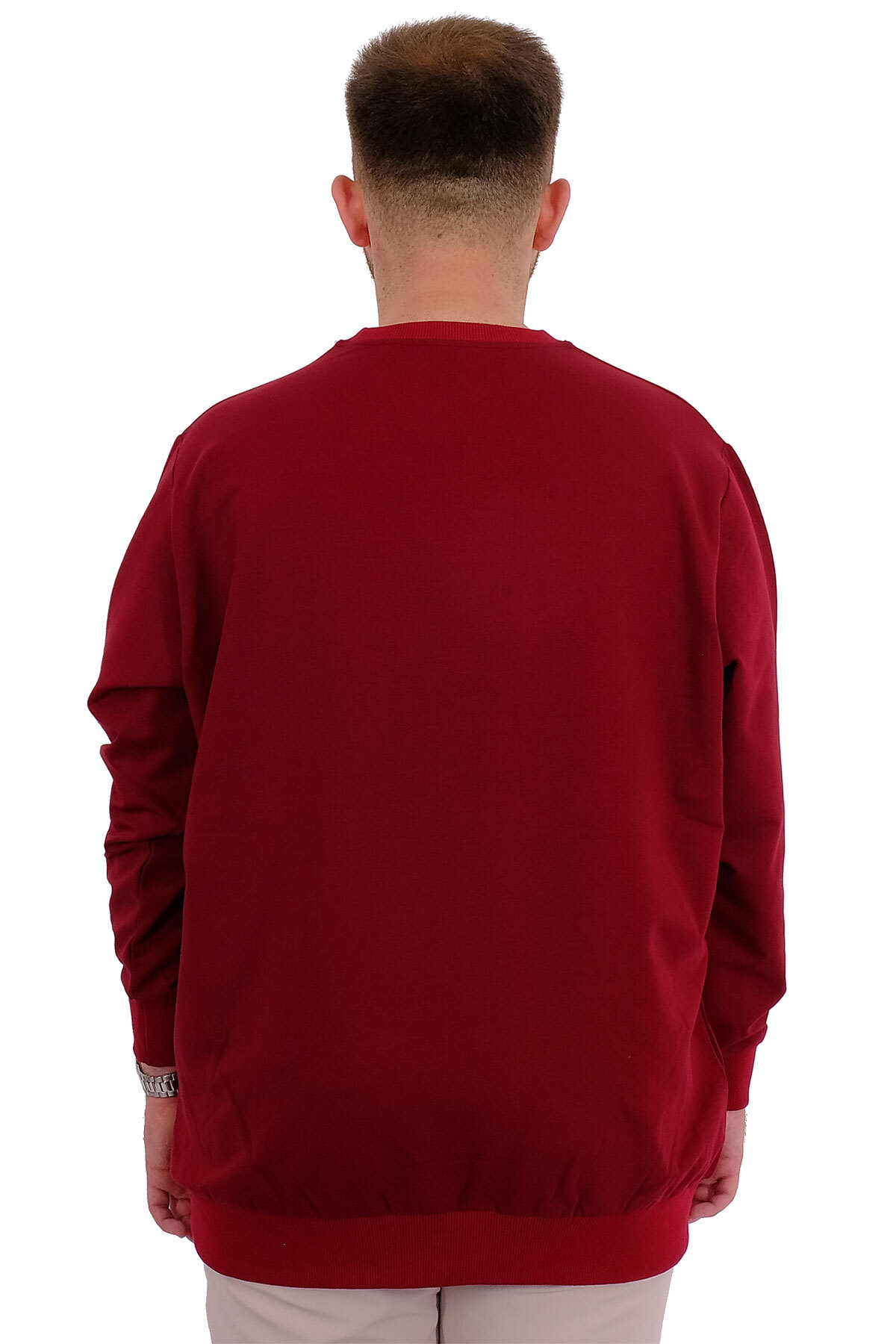 ModeXL Mode XL Büyük Beden Erkek Bisiklet Yaka Basic Sweatshirt U24174 Bordo görsel 4