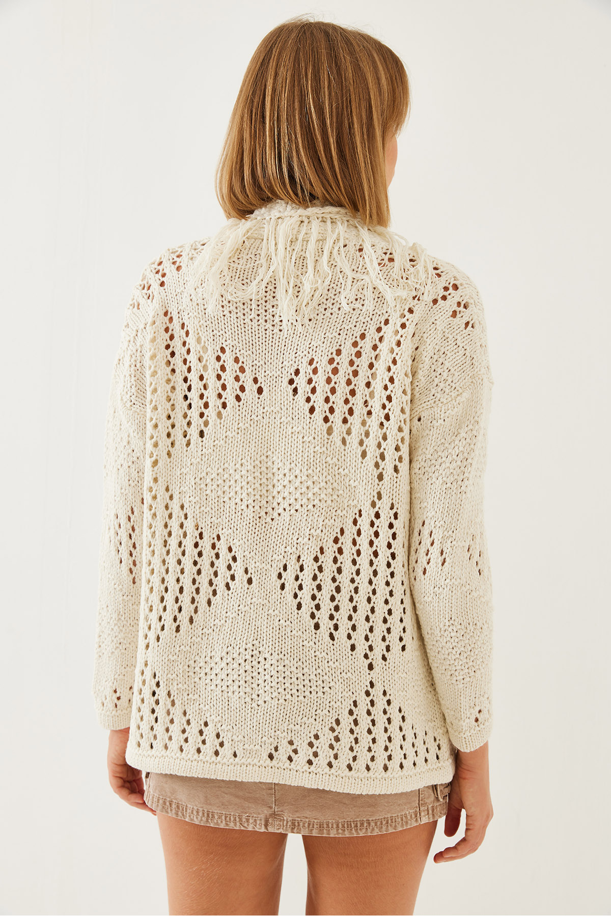Bianco Lucci-Women's Fringed Knitwear Cardigan 20246215 6