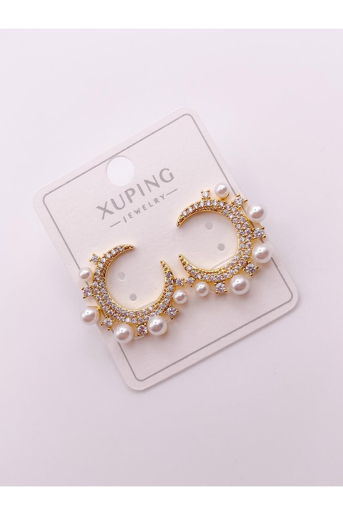 Trinos-Steel Earrings Crescent Earrings with Pearls 6