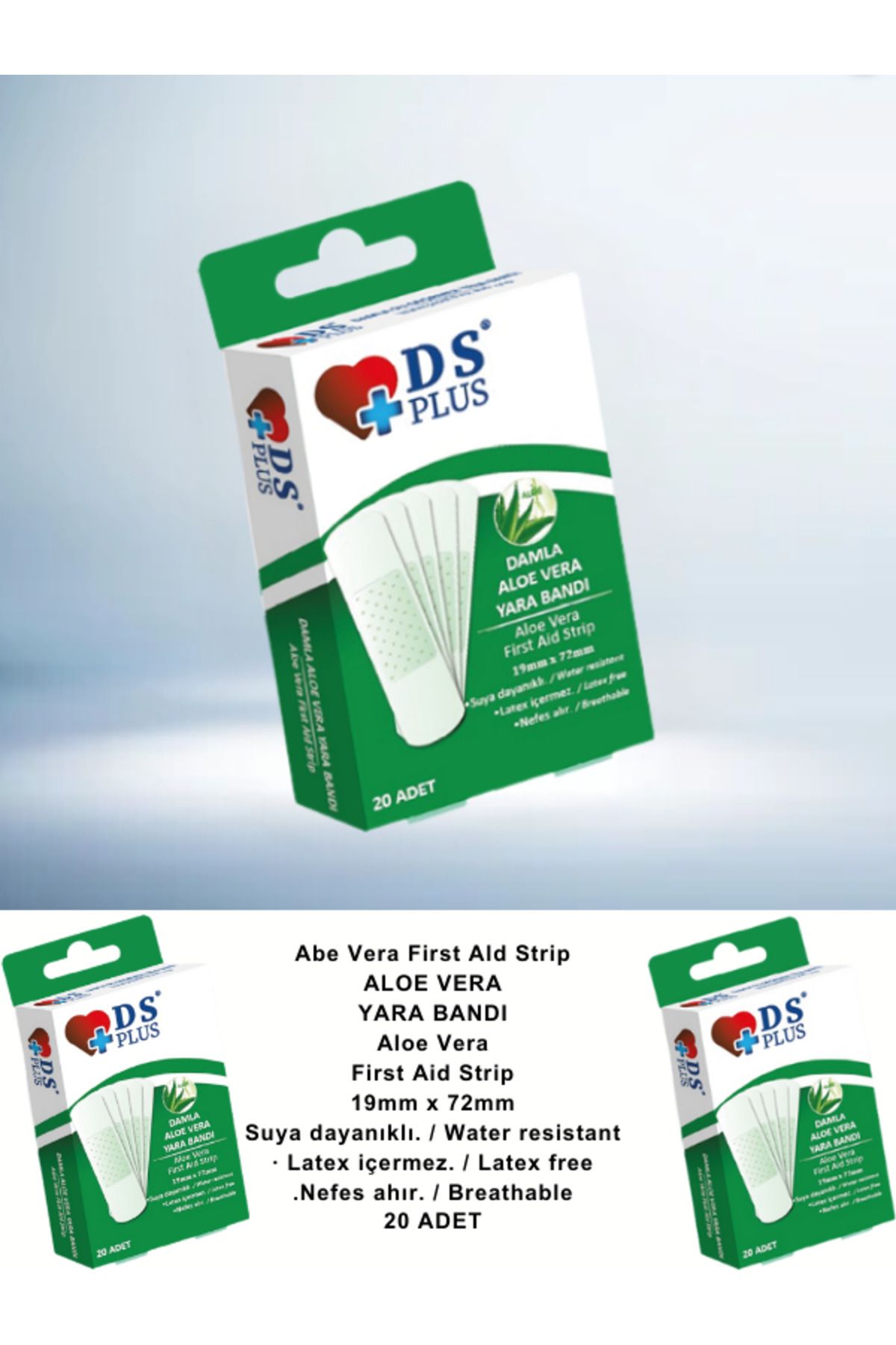 DS Sağlık Yara Bandı ALOE VERA First AİD Strip 19mm x 72 mm 20 li