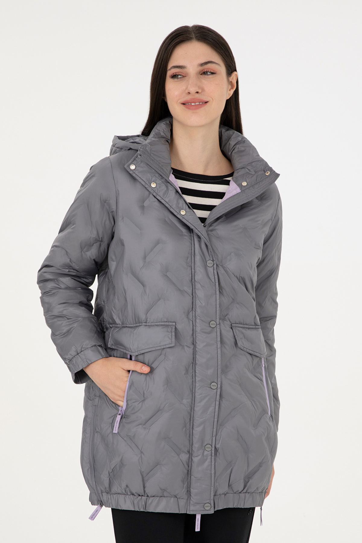 U.S. Polo Assn. Kadın Açık Gri Kaban 50291306-VR001 görsel 3