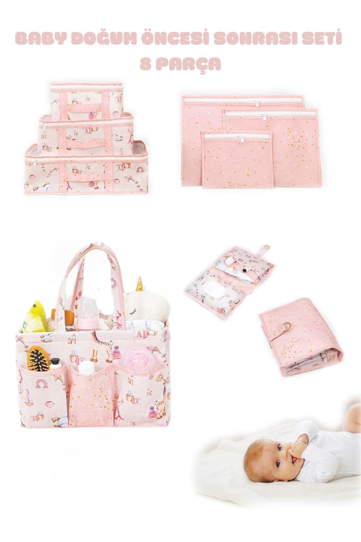 Baby Delivery Bag Very Useful Organizer Set 8 Pieces (Luggage Organizer-Bottom Care Set and Bag)
