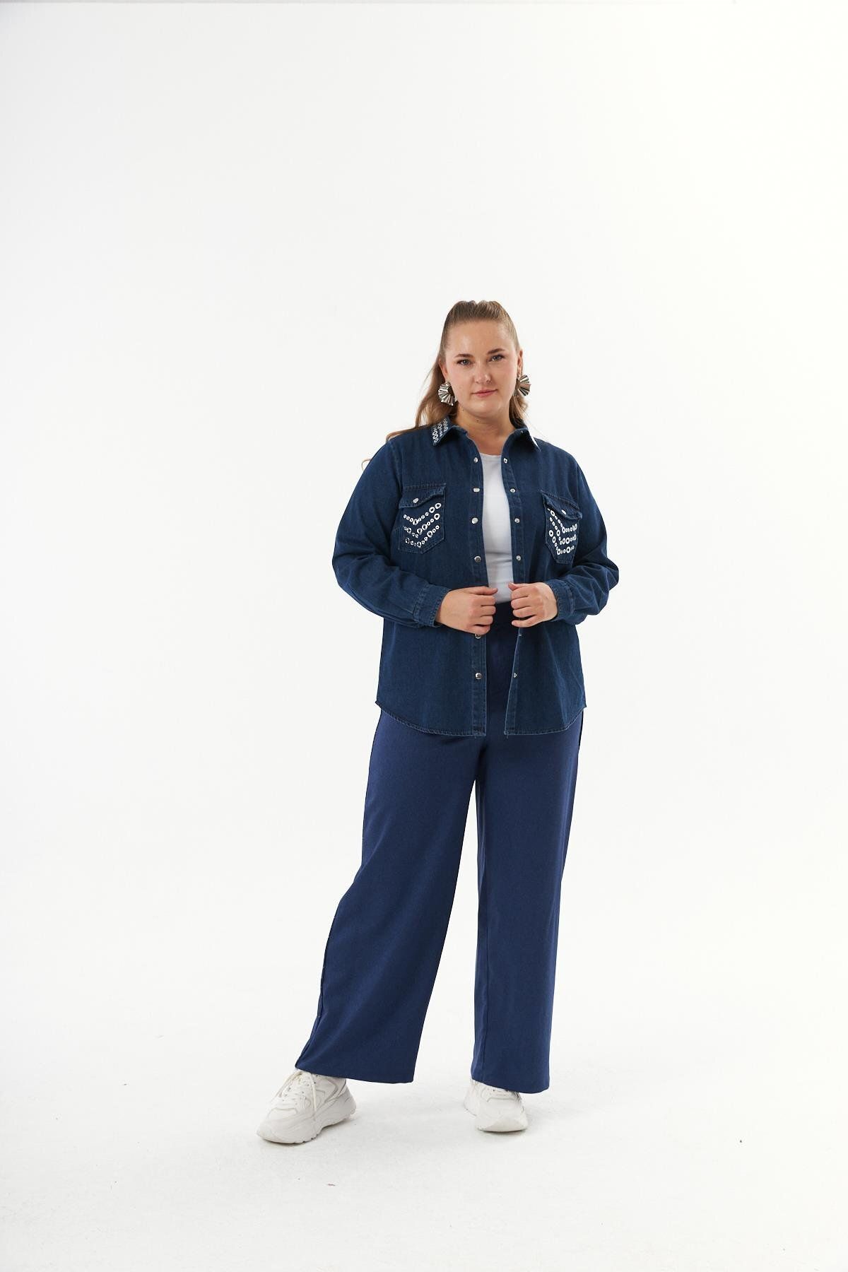 RMG-Blue Denim Shirt - Plus Size, Collar and Pocket Accessories 6