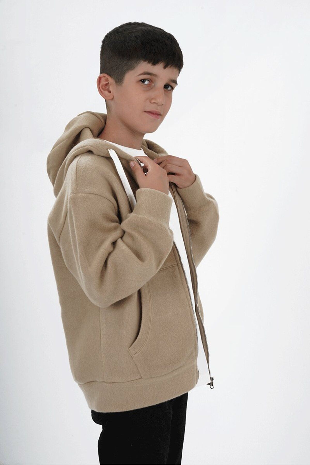 HayKids-Boy's Three Thread Fabric Hooded Zippered Cardigan 2