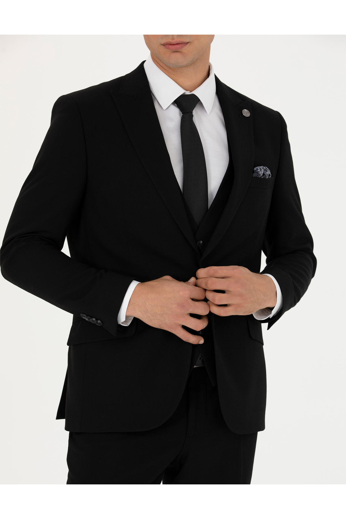 Pierre Cardin  Yelekli Siyah Ekstra Slim Fit Takım Elbise 50275911-VR046 - Görsel 6