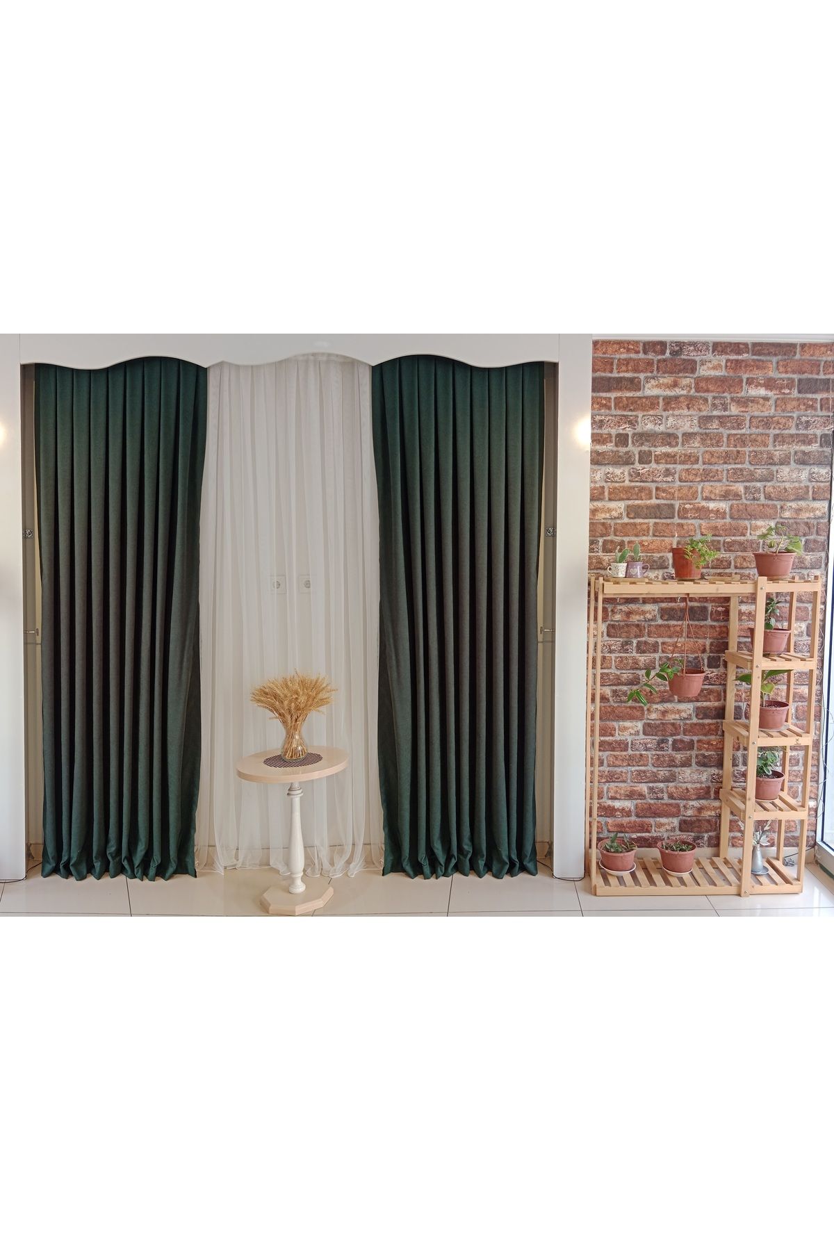 FİGENSİ-Green Velvet Curtain - Double Blades, 1/3 Close Pleated Planting V-20 3