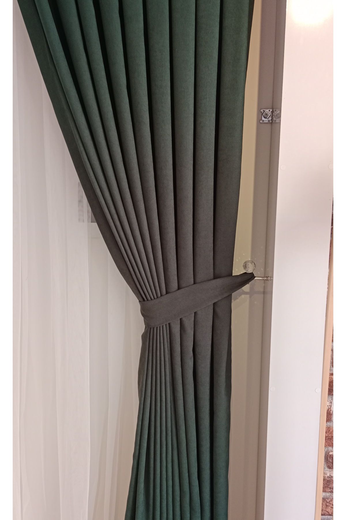 FİGENSİ-Green Velvet Curtain - Double Blades, 1/3 Close Pleated Planting V-20 5