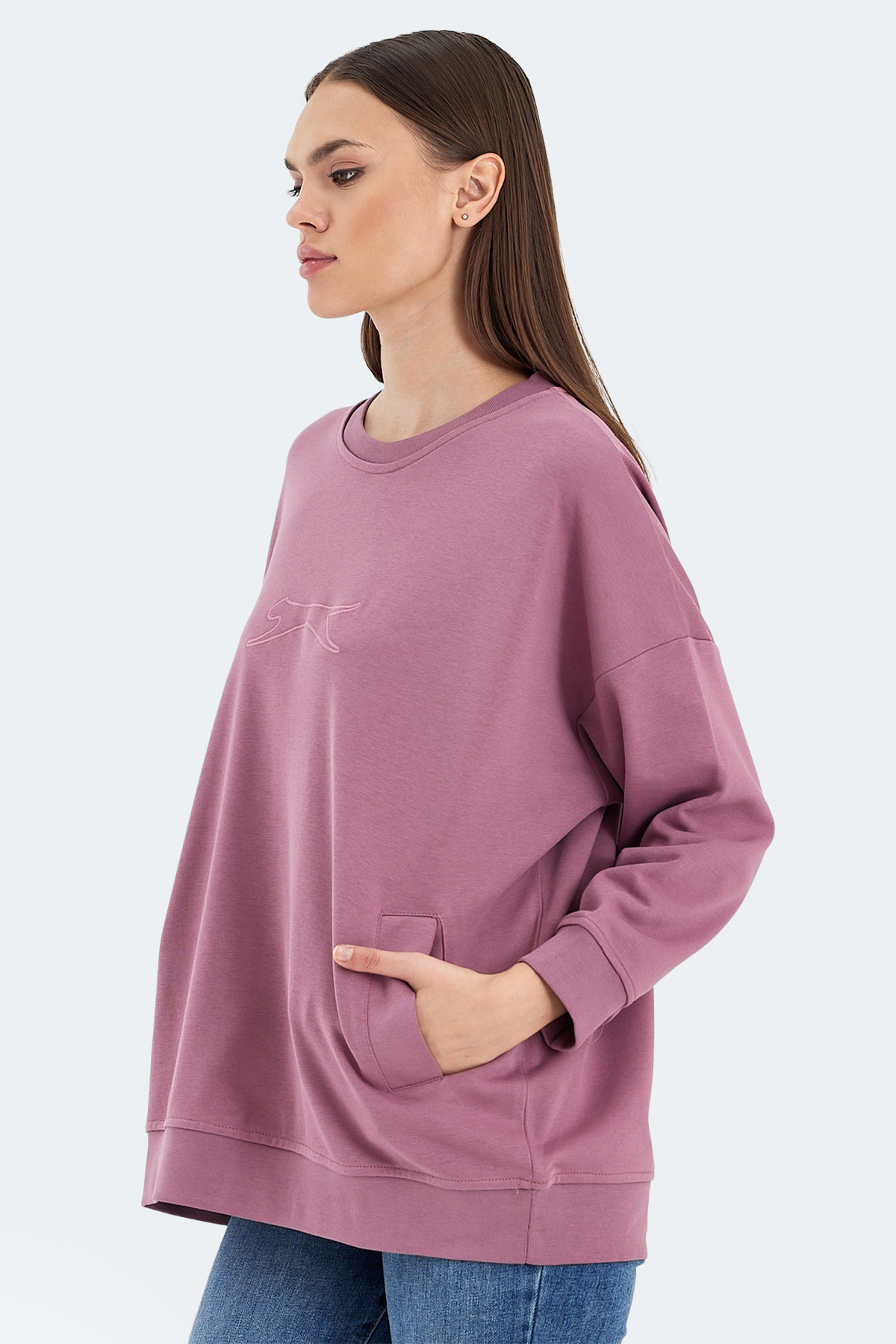 Slazenger VIKENTI SW Oversize Kadın Cepli Oversıze Gül Sweatshirt görsel 3