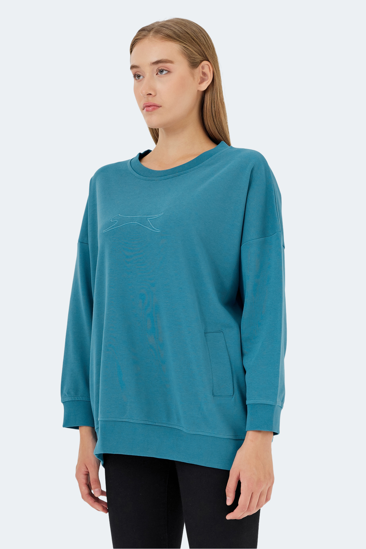 Slazenger VIKENTI SW Oversize Kadın Cepli Oversıze Petrol Sweatshirt görsel 3