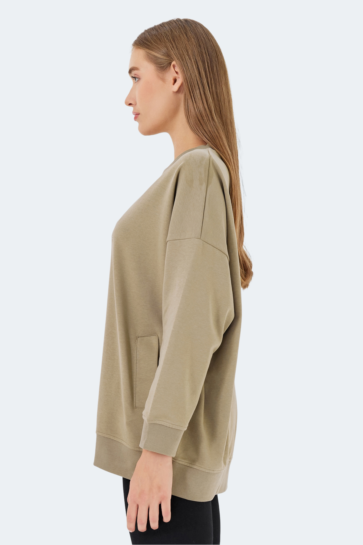 Slazenger VIKENTI SW Oversize Kadın Cepli Oversıze Koyu Yeşil Sweatshirt görsel 3