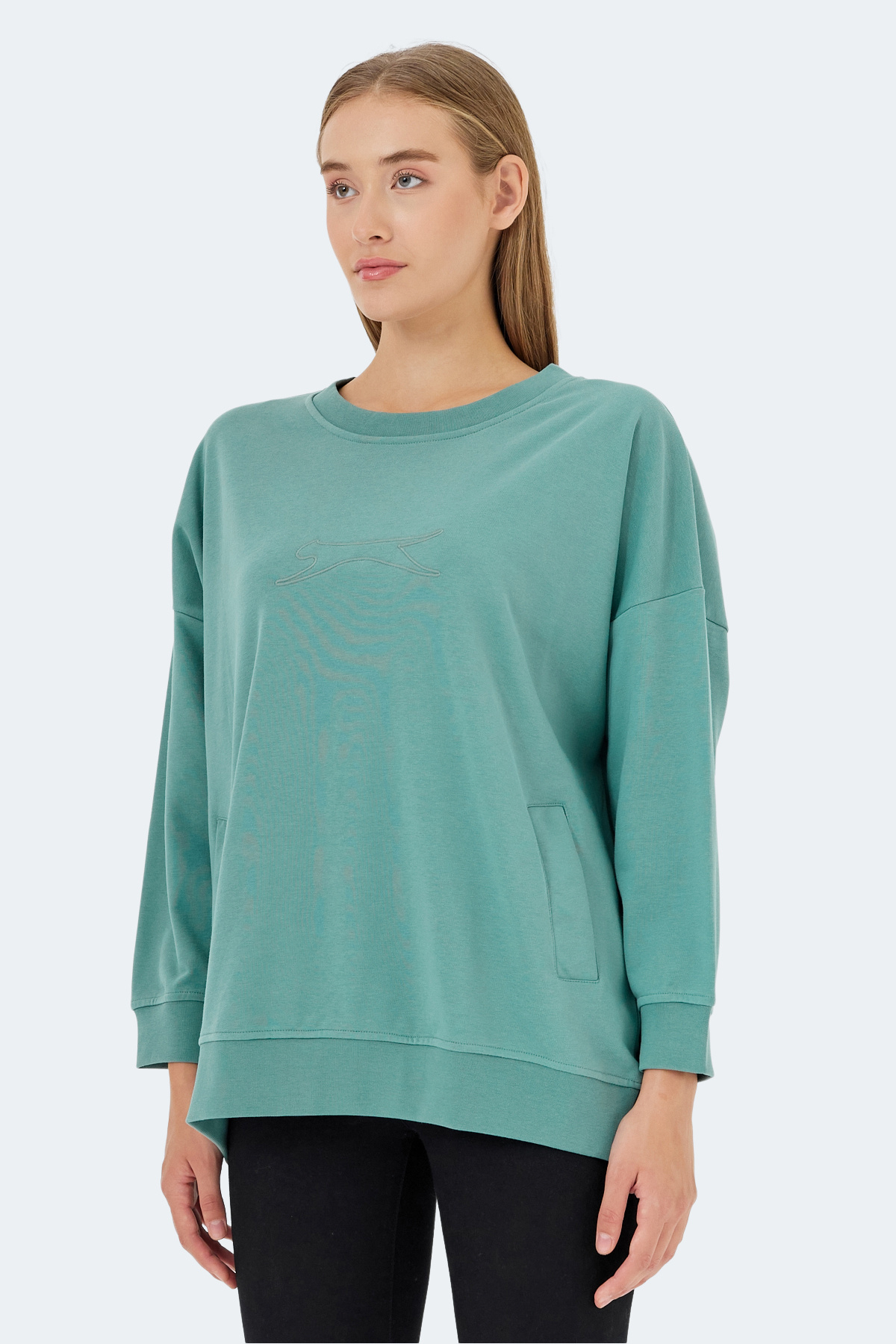 Slazenger VIKENTI SW Oversize Kadın Cepli Oversıze Yeşil Sweatshirt görsel 6