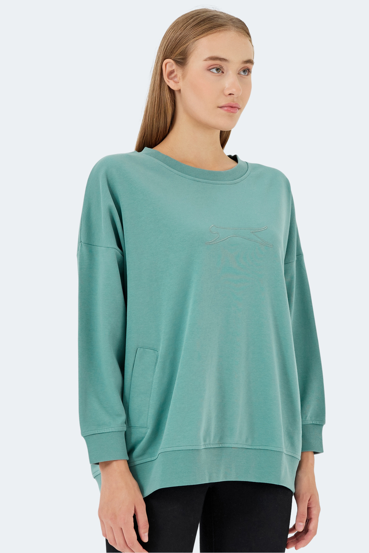 Slazenger VIKENTI SW Oversize Kadın Cepli Oversıze Yeşil Sweatshirt görsel 3