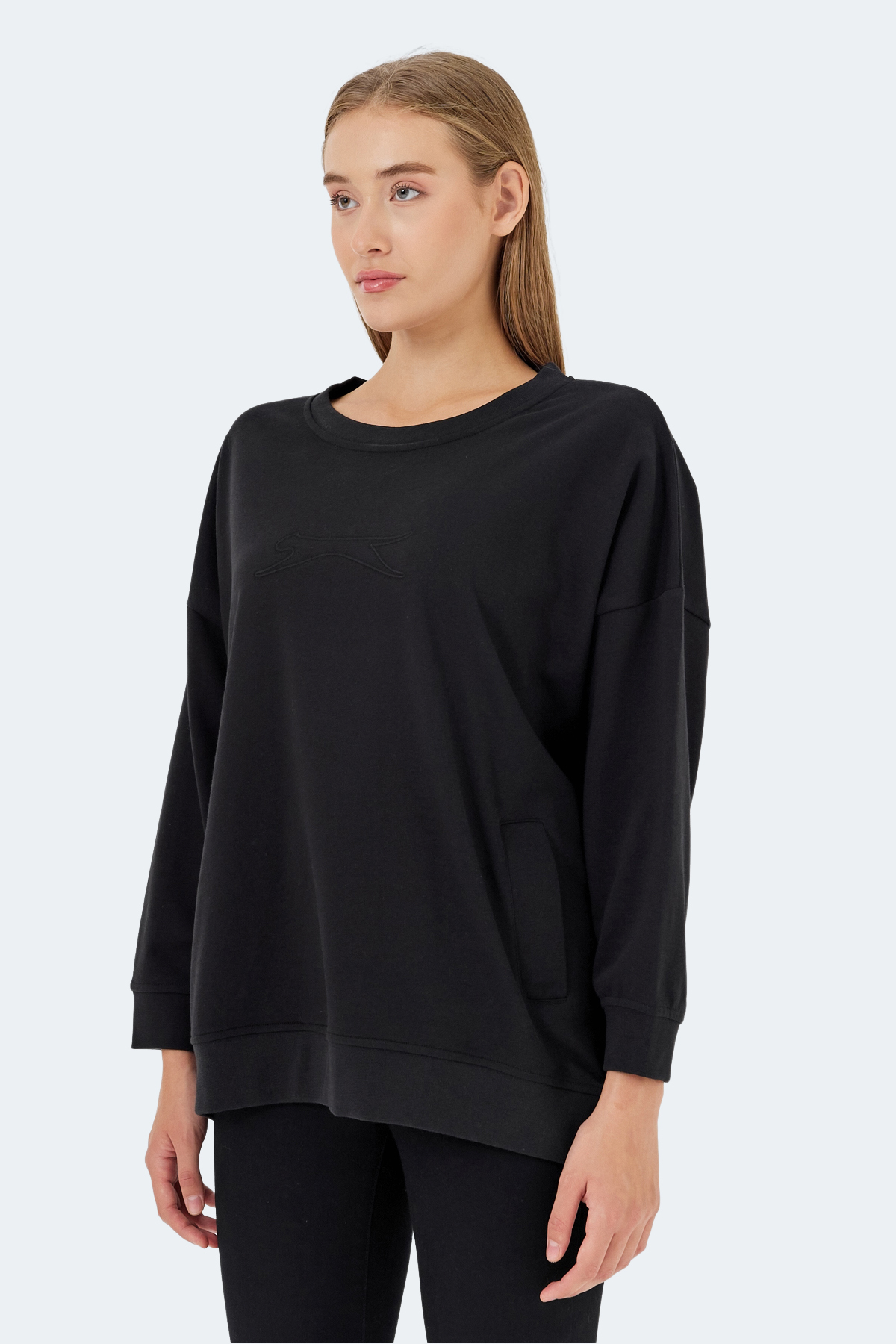 Slazenger VIKENTI SW Oversize Kadın Cepli Oversıze Siyah Sweatshirt görsel 4