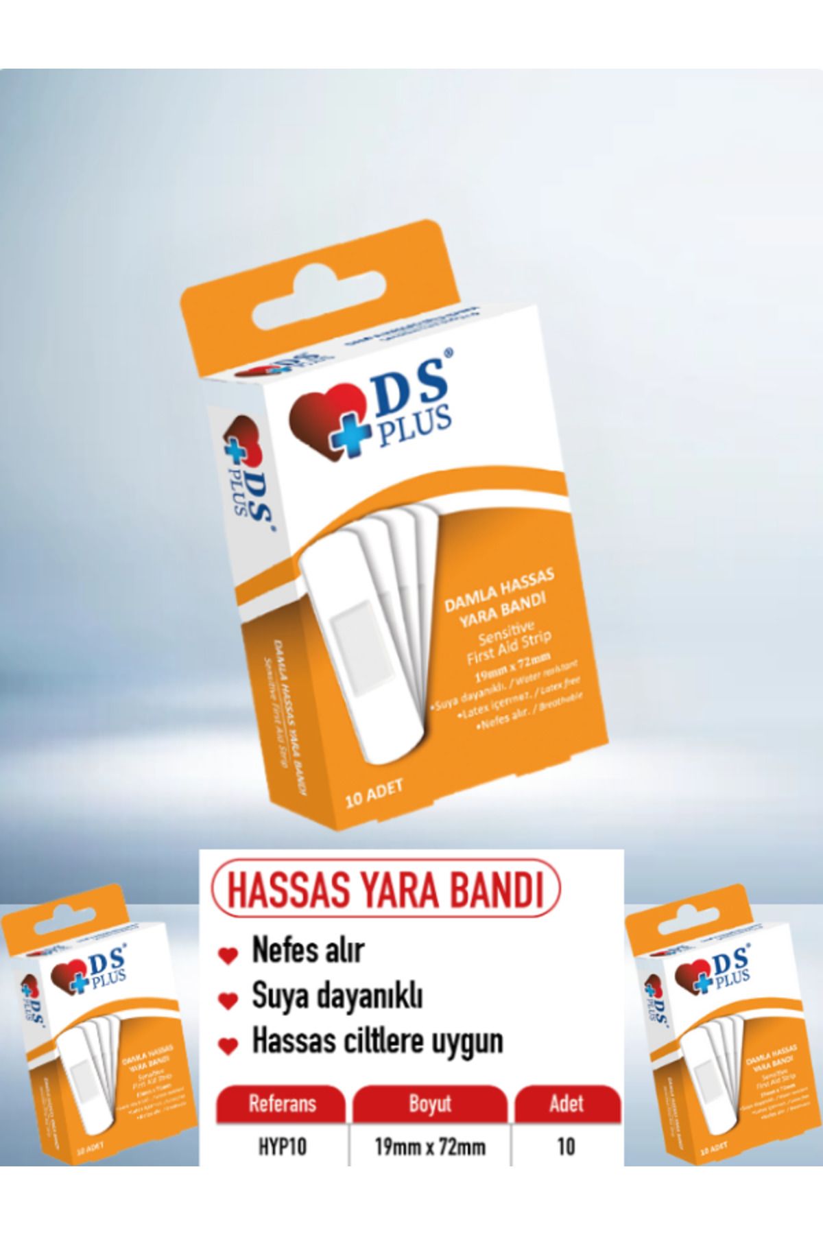 DS Sağlık Yara Bandı HASSAS Sensitive First Aid Strip 19mm x 72mm 10 ADET