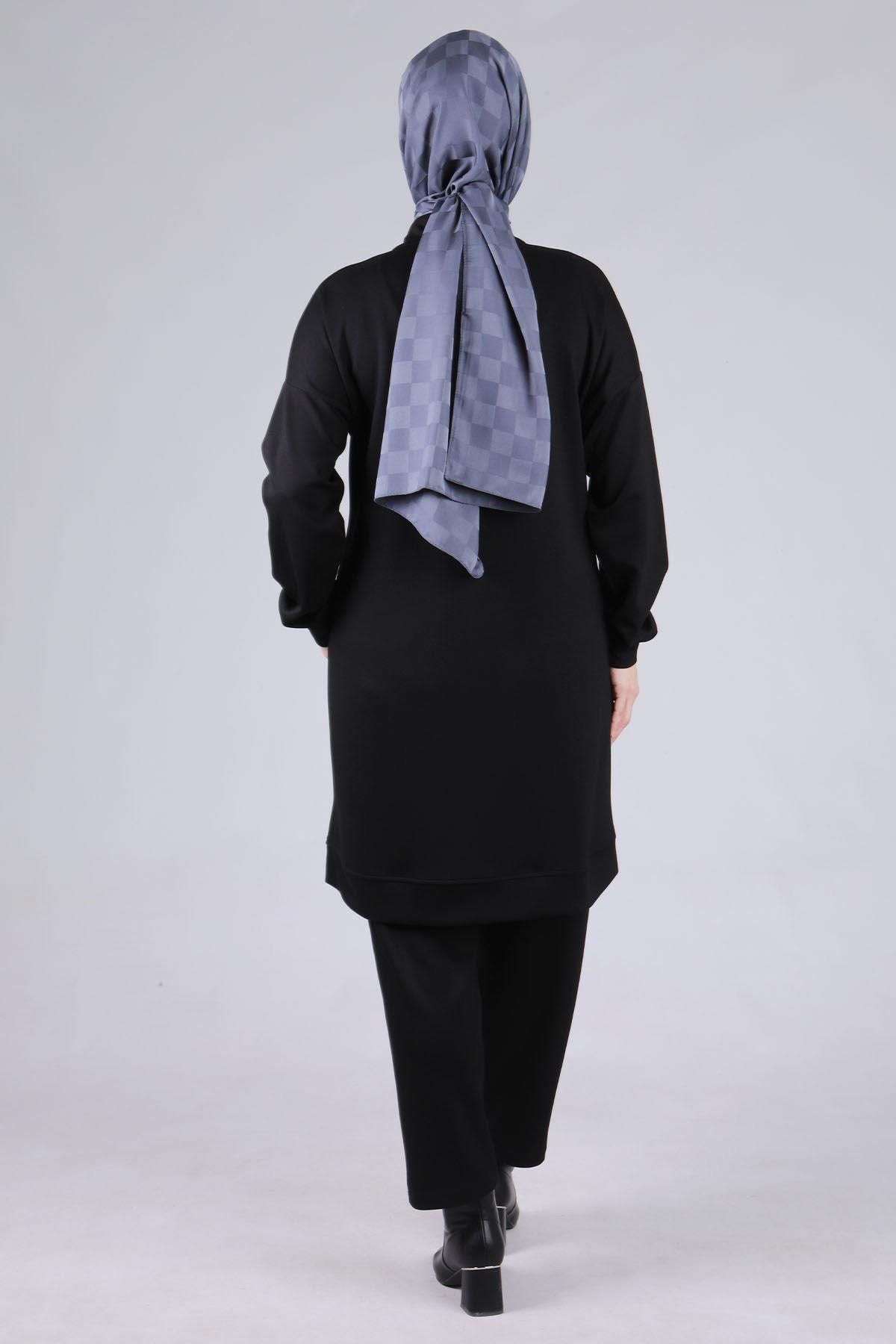 ottoman wear-Black Plus Size Pants Set - Otw3536 4