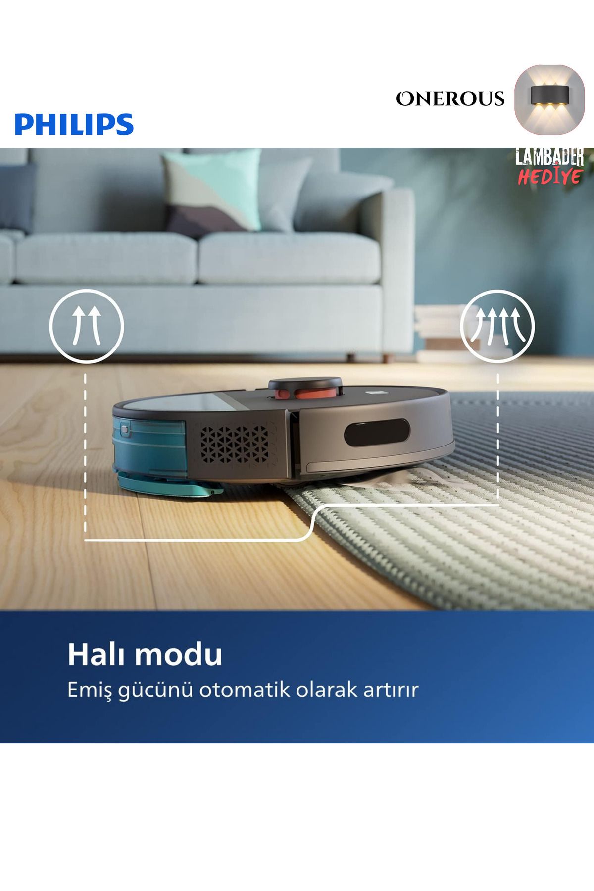 Philips 4000Pa Ultra Yüksek Emüş Güçlü 3ü 1 Arada Islak Kuru ve Moplu Premium Robot Süpürge, HEPA Filtre