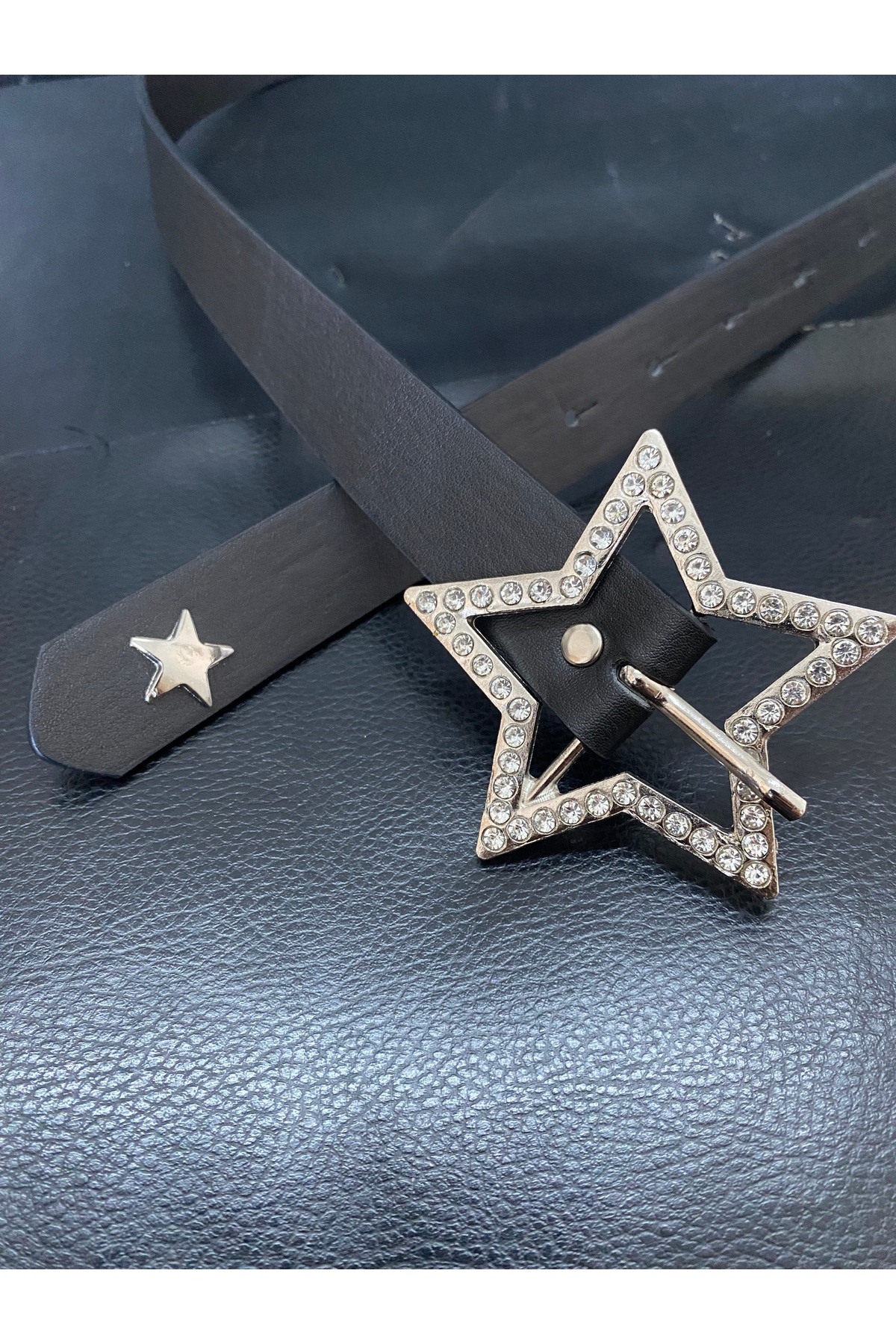 Aksabeltchokers 3.cm taşlı gümüş renk yıldız tokalı kadın Kemeri görsel 2